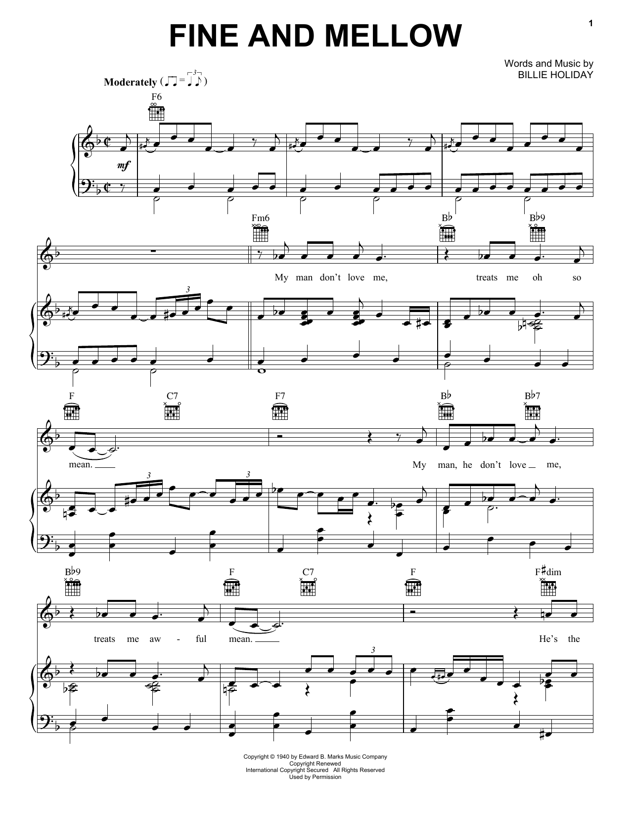 Download Billie Holiday Fine And Mellow Sheet Music and learn how to play Real Book – Melody, Lyrics & Chords PDF digital score in minutes