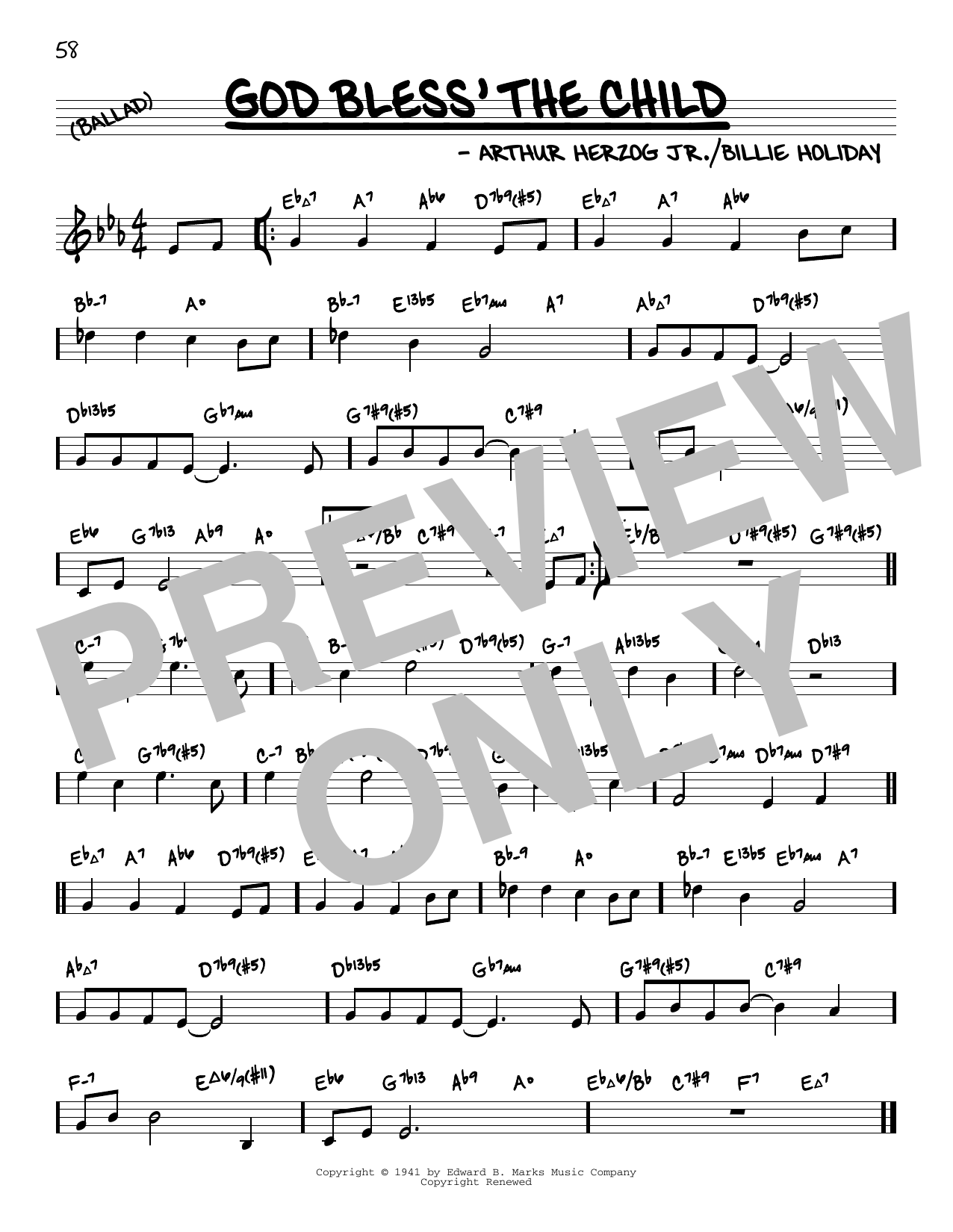 Download Billie Holiday God Bless' The Child (arr. David Hazeltine) Sheet Music and learn how to play Real Book – Enhanced Chords PDF digital score in minutes