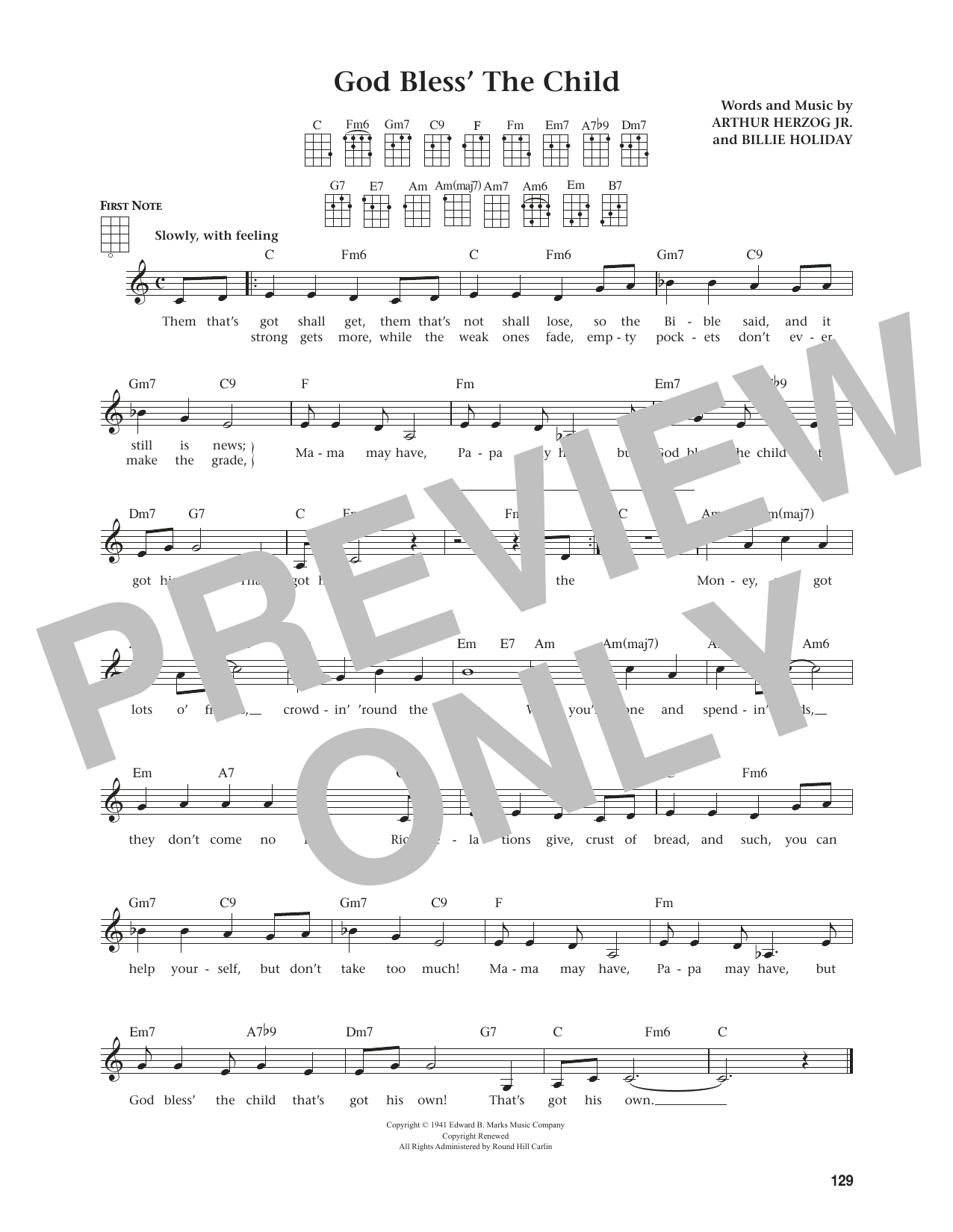 Download Billie Holiday God Bless' The Child (from The Daily Ukulele) (arr. Jim Beloff) Sheet Music and learn how to play Ukulele PDF digital score in minutes