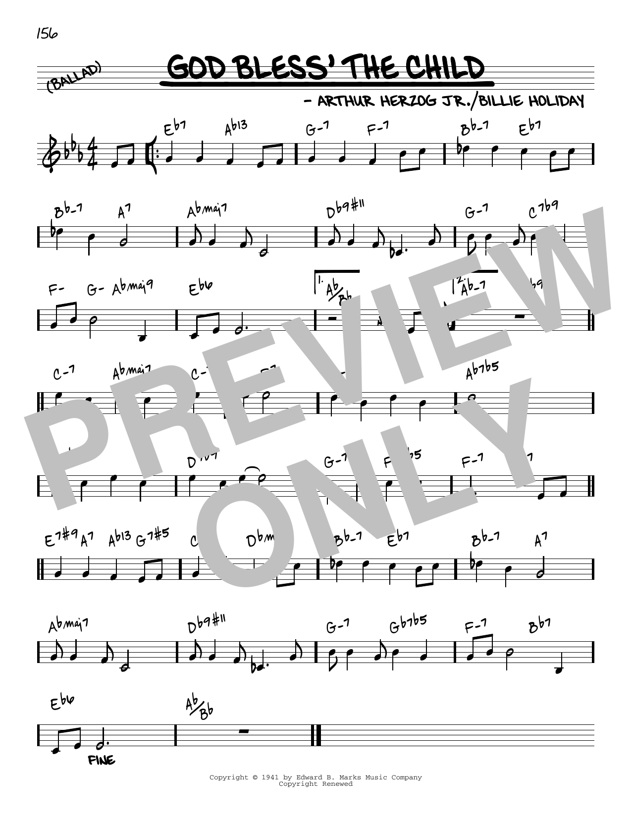 Download Billie Holiday God Bless' The Child [Reharmonized version] (arr. Jack Grassel) Sheet Music and learn how to play Real Book – Melody & Chords PDF digital score in minutes