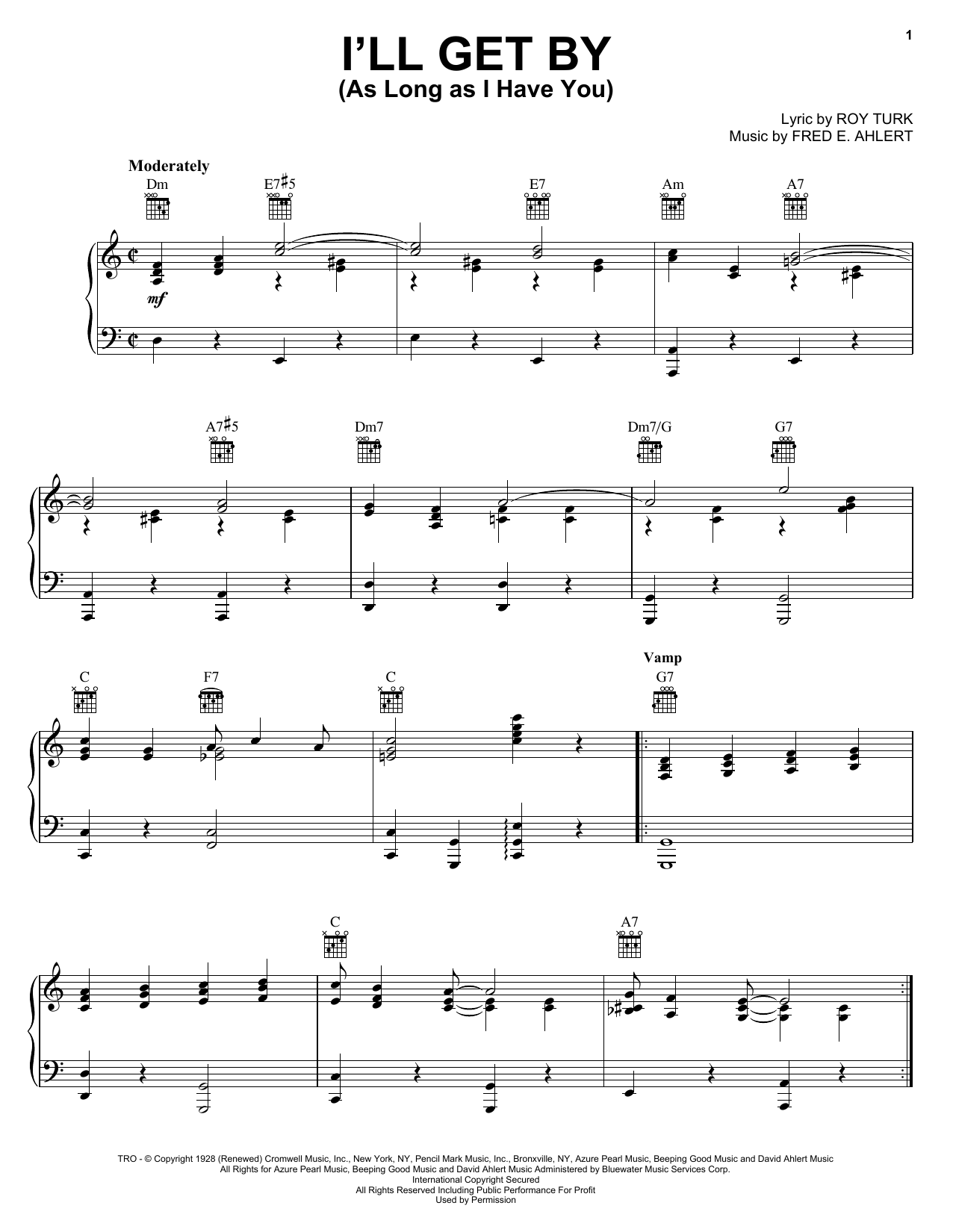 Download Billie Holiday I'll Get By (As Long As I Have You) Sheet Music and learn how to play Piano, Vocal & Guitar (Right-Hand Melody) PDF digital score in minutes