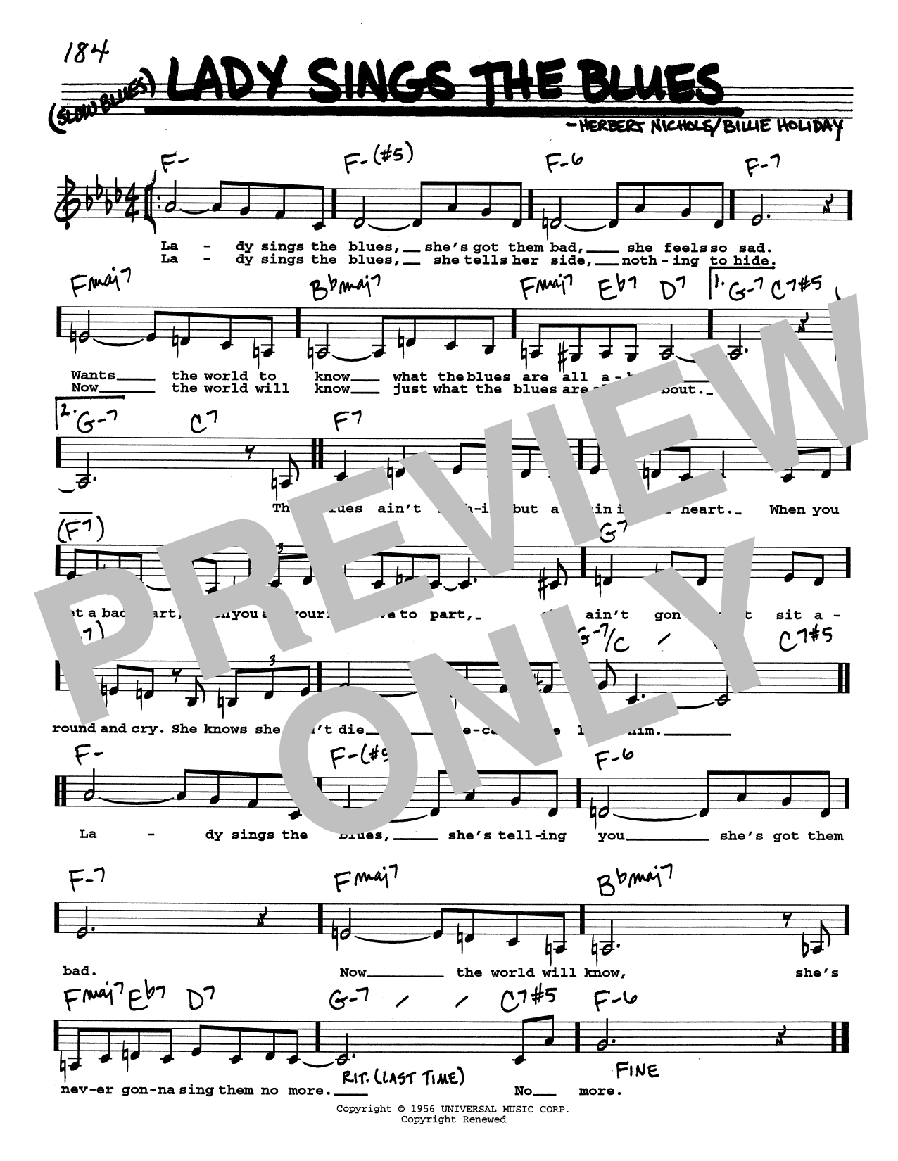 Download Billie Holiday Lady Sings The Blues (Low Voice) Sheet Music and learn how to play Real Book – Melody, Lyrics & Chords PDF digital score in minutes