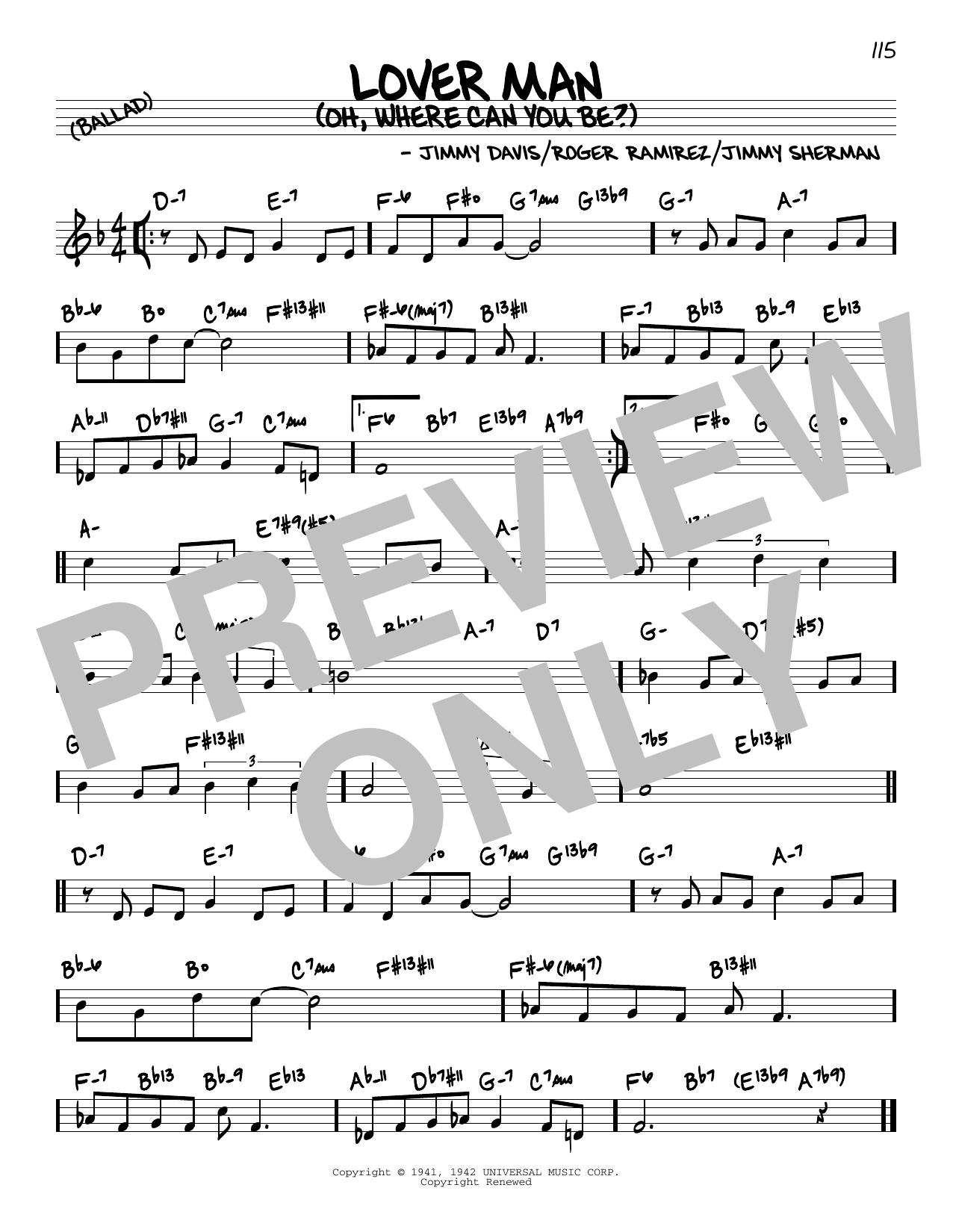 Download Billie Holiday Lover Man (Oh, Where Can You Be?) (arr. David Hazeltine) Sheet Music and learn how to play Real Book – Enhanced Chords PDF digital score in minutes