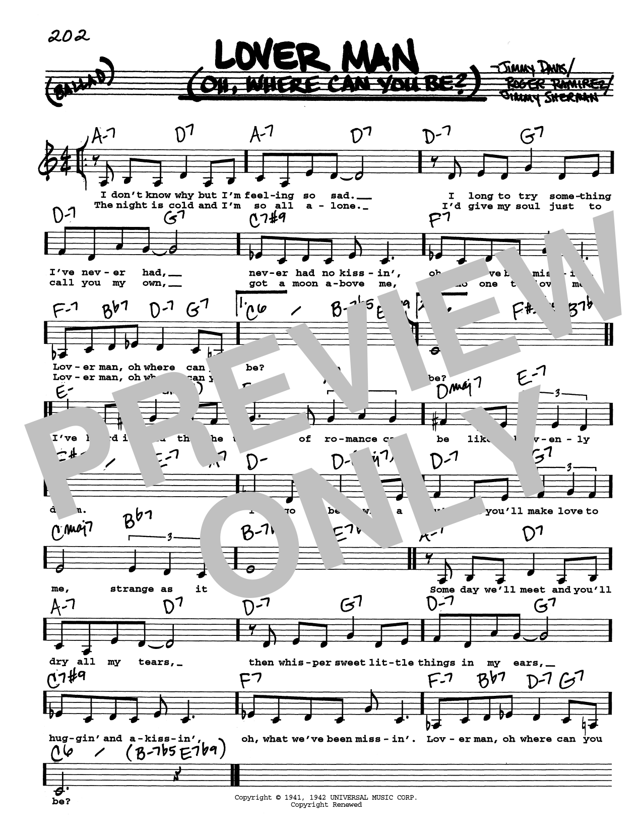 Download Billie Holiday Lover Man (Oh, Where Can You Be?) (Low Voice) Sheet Music and learn how to play Real Book – Melody, Lyrics & Chords PDF digital score in minutes