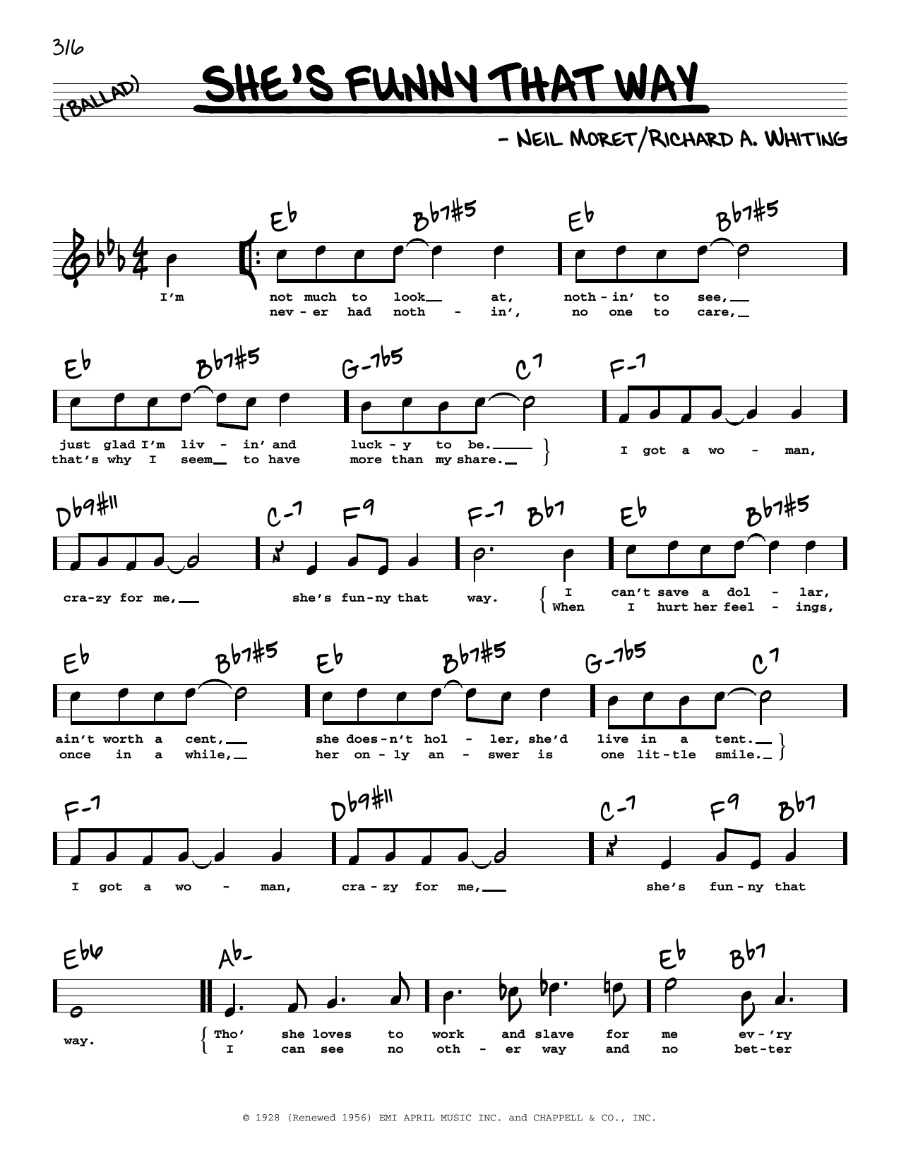 Download Billie Holiday She's Funny That Way (High Voice) Sheet Music and learn how to play Real Book – Melody, Lyrics & Chords PDF digital score in minutes