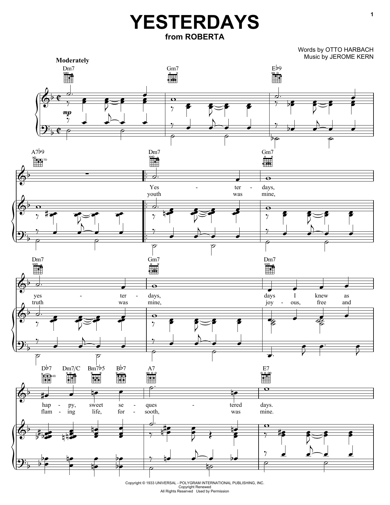 Download Billie Holiday Yesterdays Sheet Music and learn how to play Piano, Vocal & Guitar (Right-Hand Melody) PDF digital score in minutes