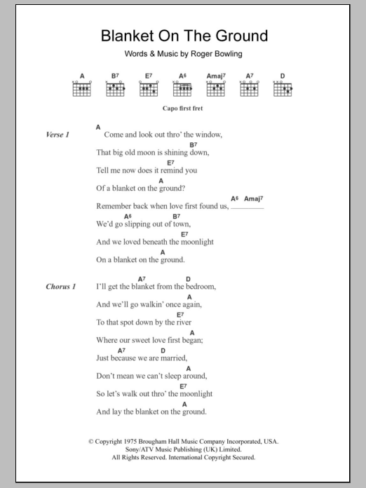 Download Billie Jo Spears Blanket On The Ground Sheet Music and learn how to play Lyrics & Chords PDF digital score in minutes
