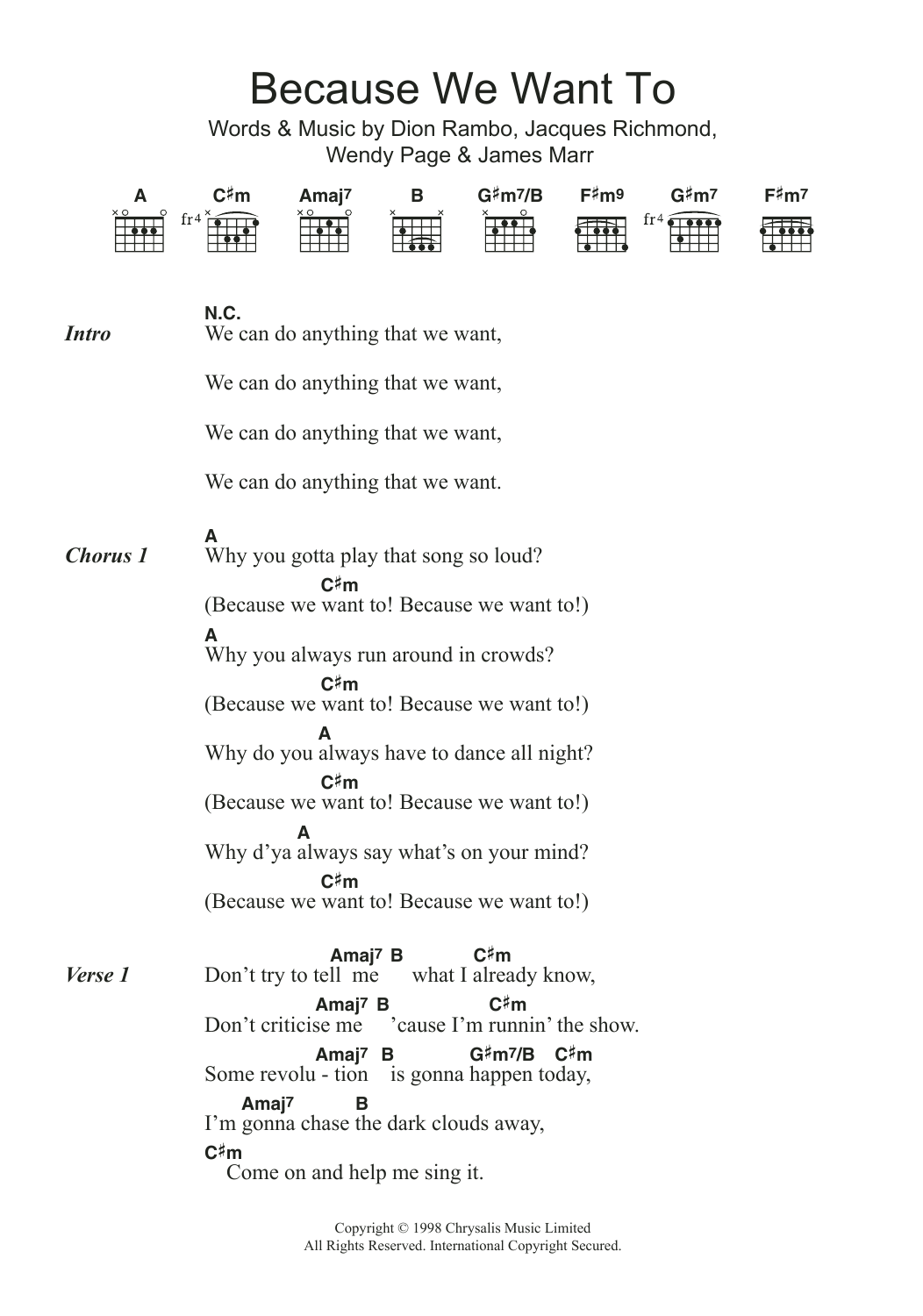 Download Billie Piper Because We Want To Sheet Music and learn how to play Lyrics & Chords PDF digital score in minutes