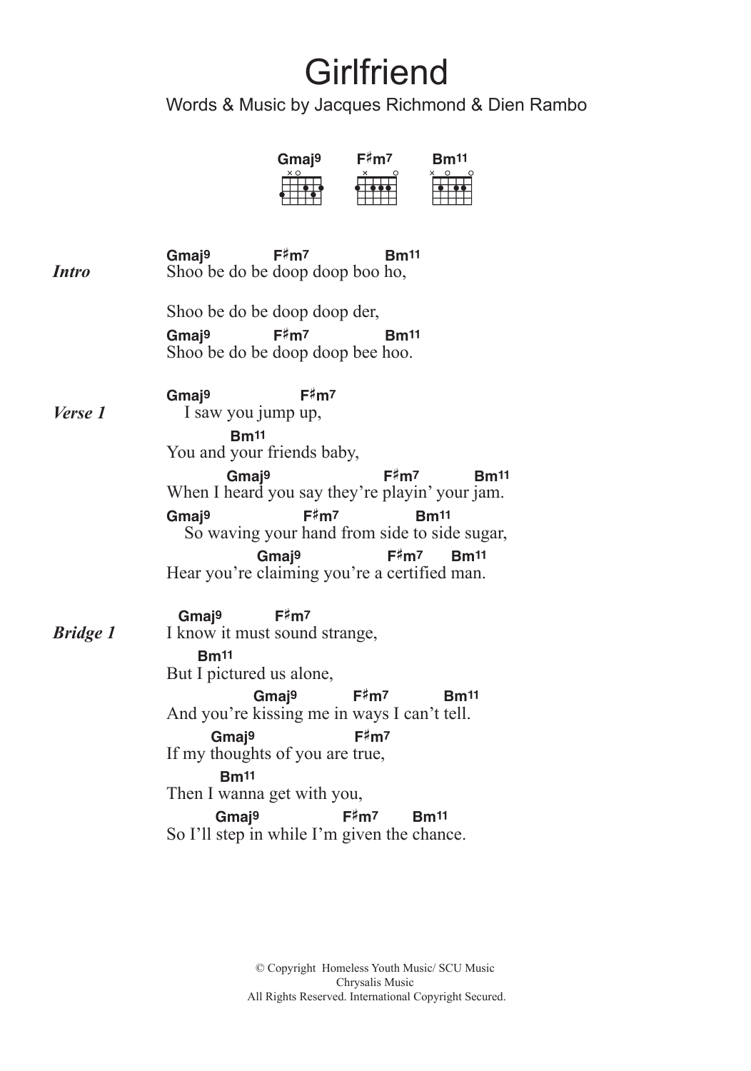 Download Billie Piper Girlfriend Sheet Music and learn how to play Lyrics & Chords PDF digital score in minutes