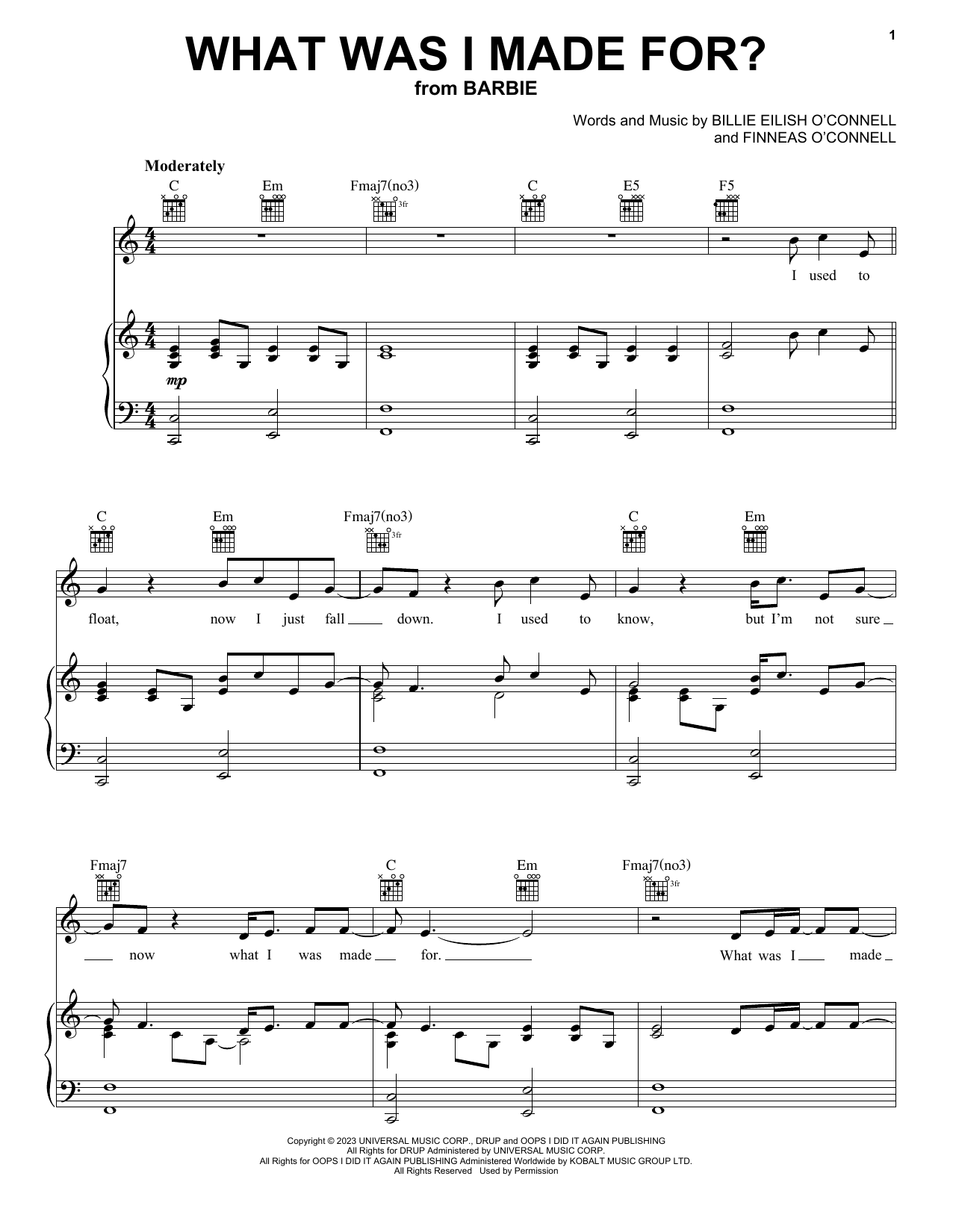Billie Eilish What Was I Made For? (from Barbie) Sheet Music