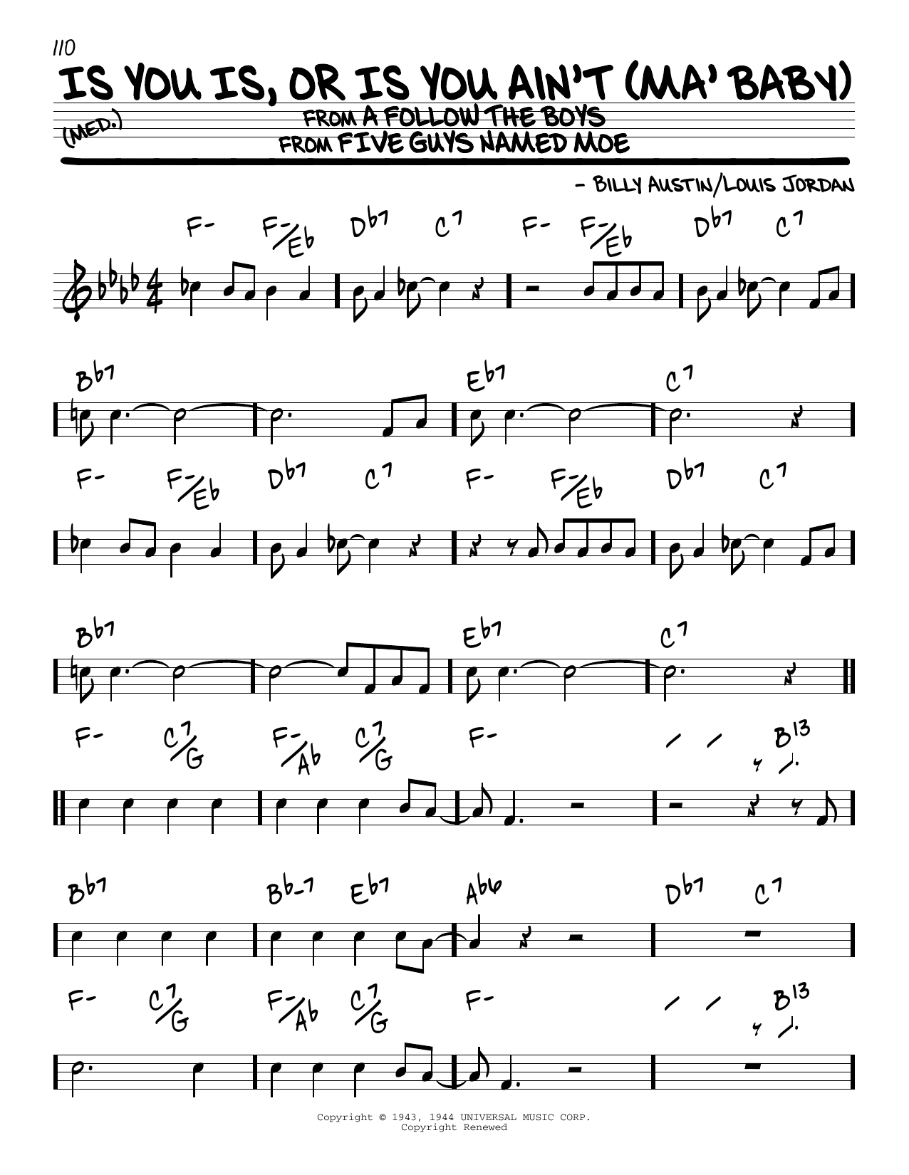 Download Billy Austin Is You Is, Or Is You Ain't (Ma' Baby) Sheet Music and learn how to play Real Book – Melody & Chords PDF digital score in minutes