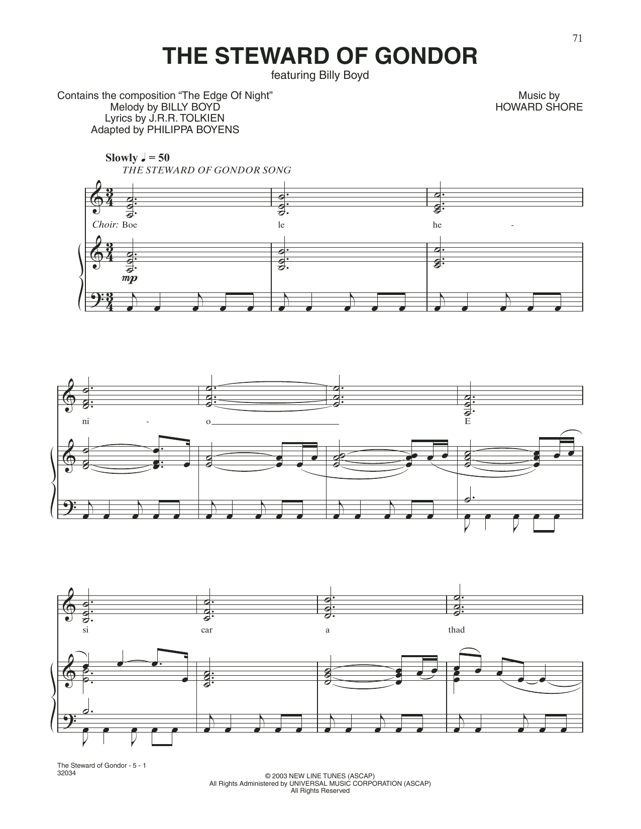Download Billy Boyd The Steward of Gondor (from The Lord Of The Rings: The Return Of The King) Sheet Music and learn how to play Piano & Vocal PDF digital score in minutes