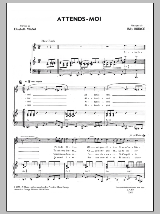 Download Billy Bridge Attends Moi Sheet Music and learn how to play Piano & Vocal PDF digital score in minutes