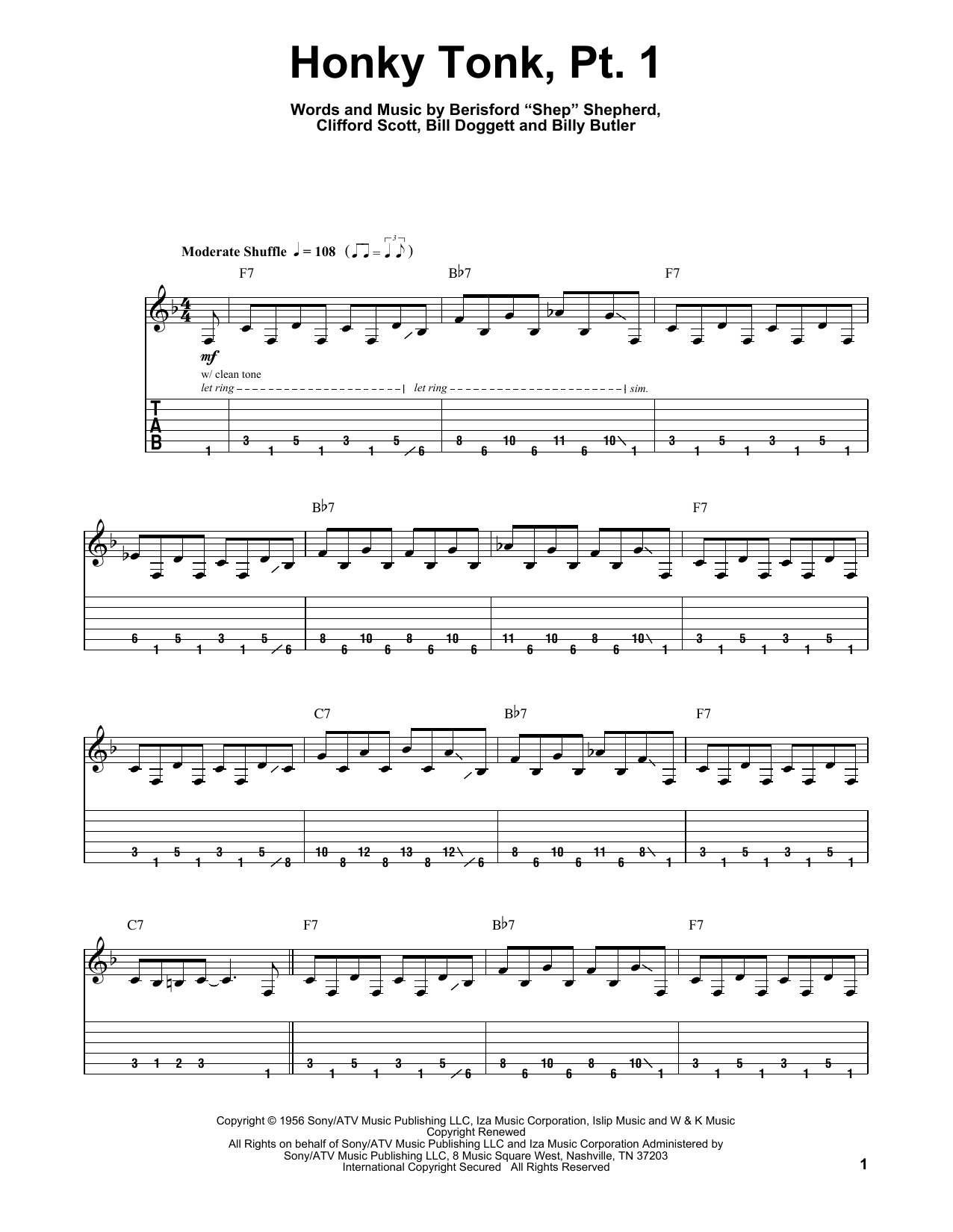 Download Billy Butler Honky Tonk (Parts 1 & 2) Sheet Music and learn how to play Guitar Tab PDF digital score in minutes