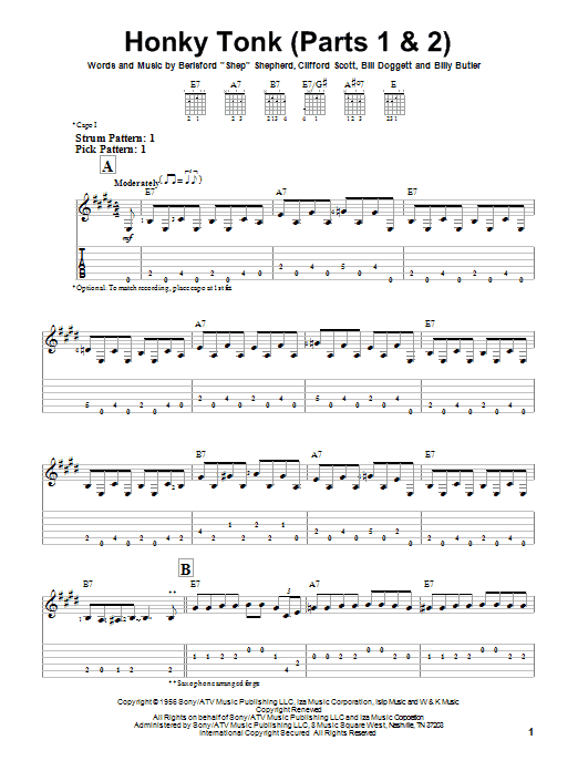 Download Billy Butler Honky Tonk (Parts 1 & 2) Sheet Music and learn how to play Easy Guitar Tab PDF digital score in minutes