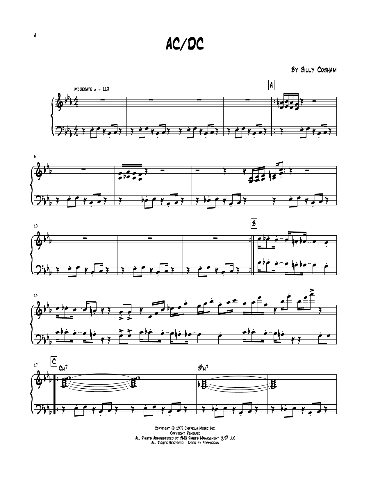 Download Billy Cobham AC/DC Sheet Music and learn how to play Piano Transcription PDF digital score in minutes