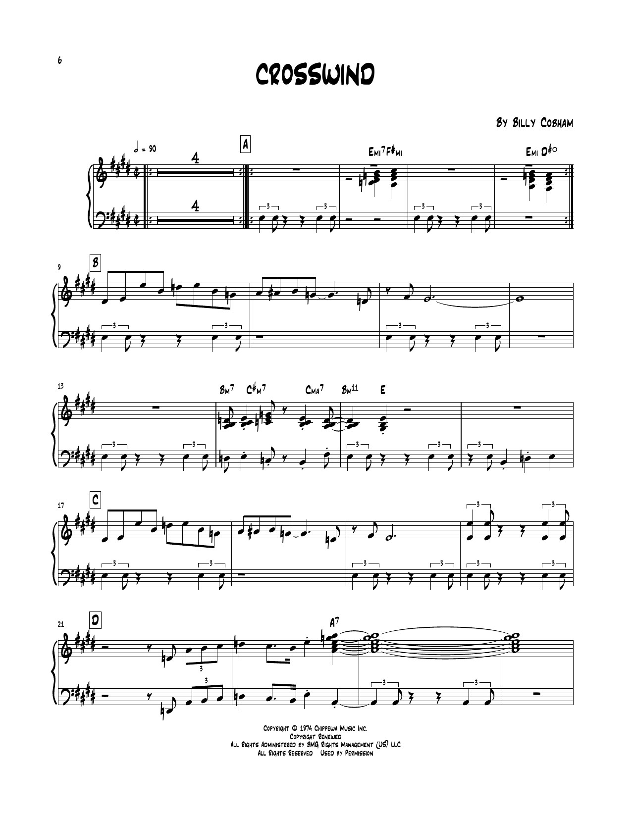 Download Billy Cobham Crosswind Sheet Music and learn how to play Piano Transcription PDF digital score in minutes