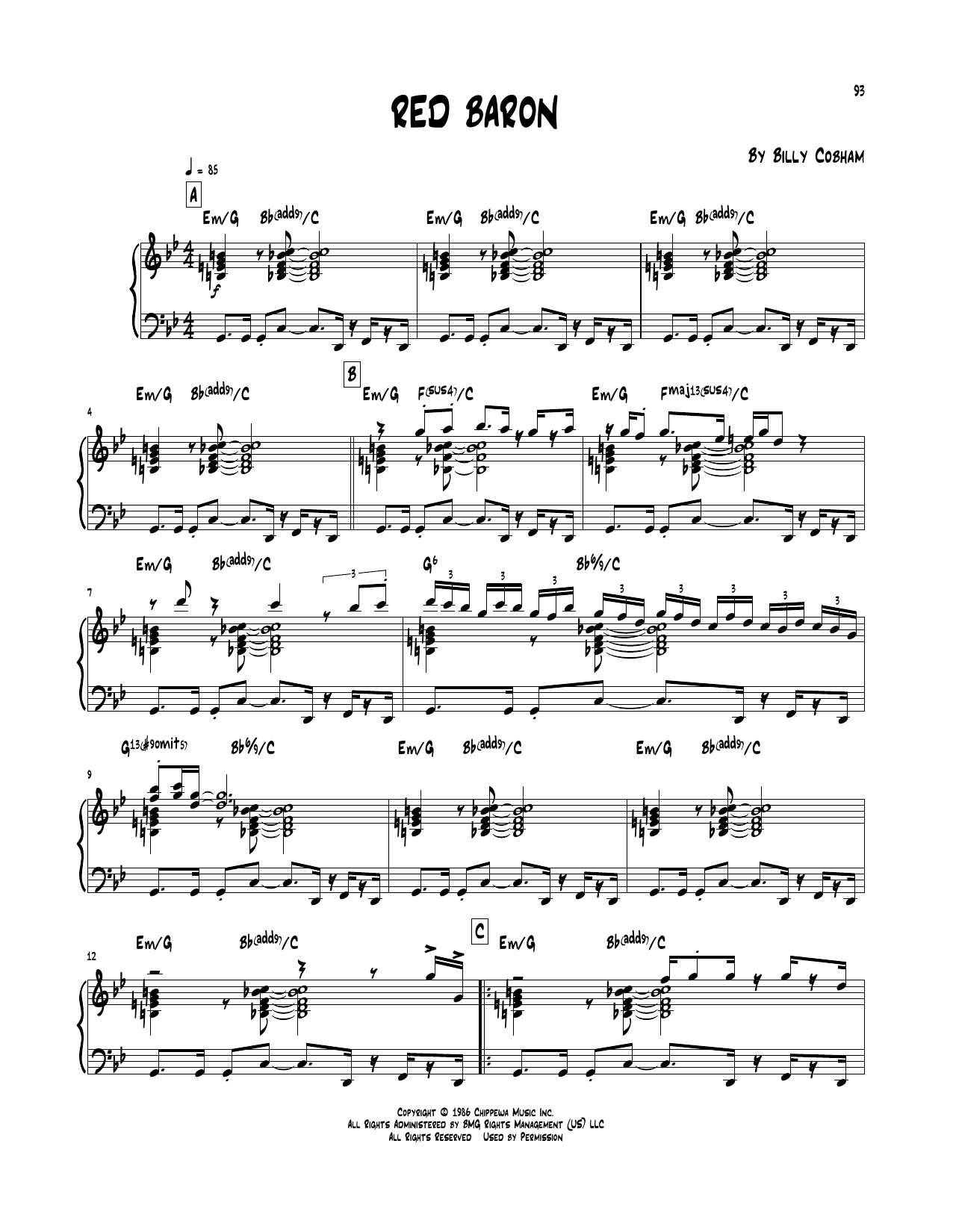 Download Billy Cobham Red Baron Sheet Music and learn how to play Piano Transcription PDF digital score in minutes