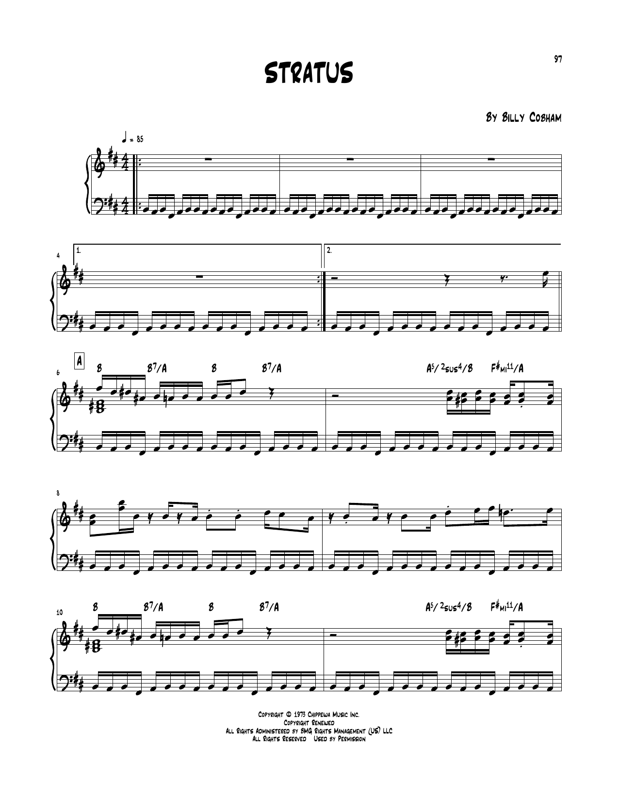Download Billy Cobham Stratus Sheet Music and learn how to play Piano Transcription PDF digital score in minutes