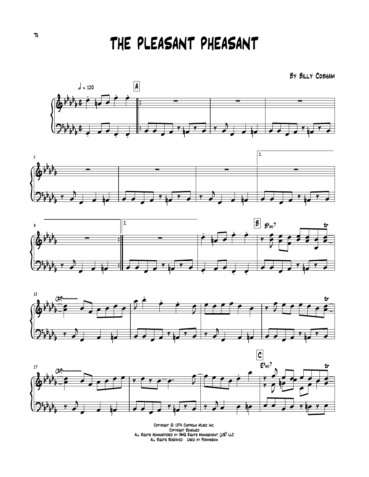 Download Billy Cobham The Pleasant Pheasant Sheet Music and learn how to play Piano Transcription PDF digital score in minutes