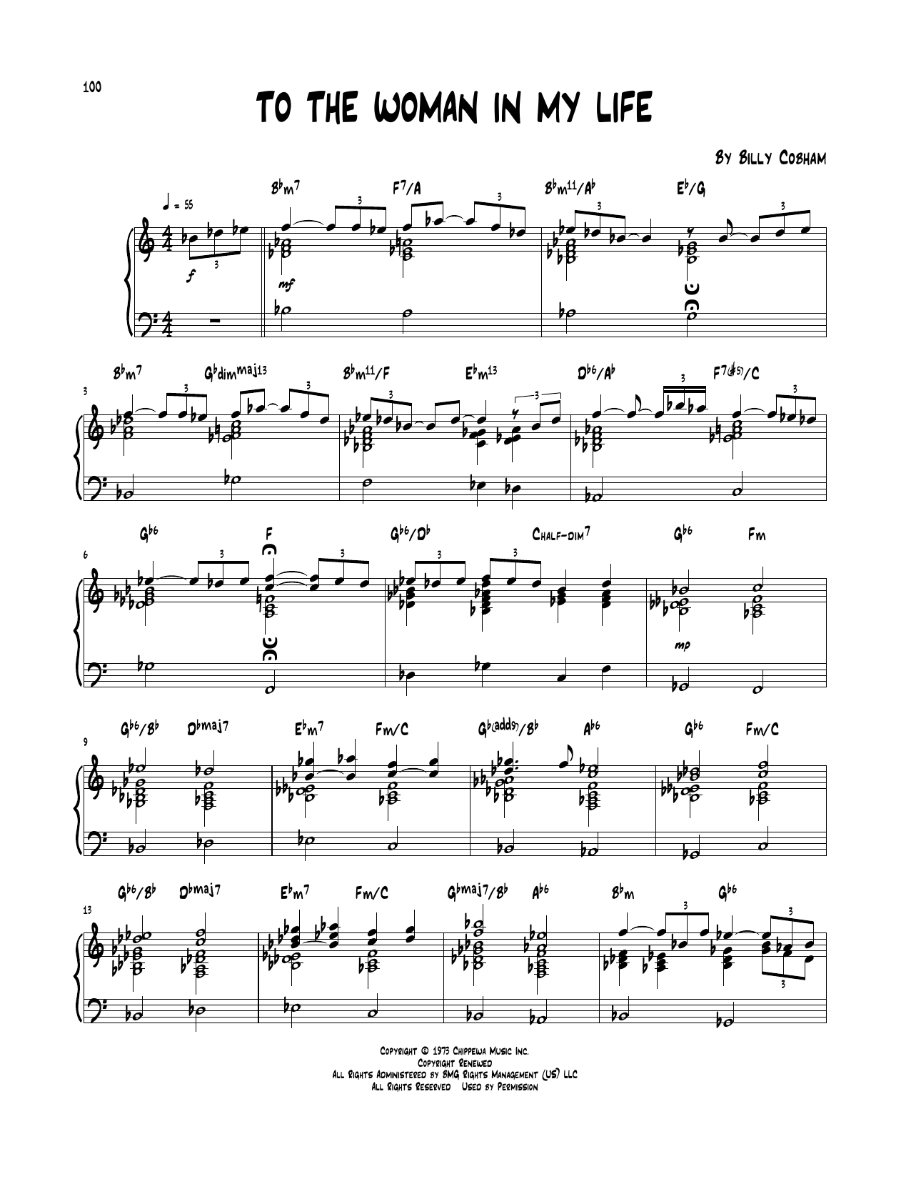 Download Billy Cobham To The Woman In My Life Sheet Music and learn how to play Piano Transcription PDF digital score in minutes