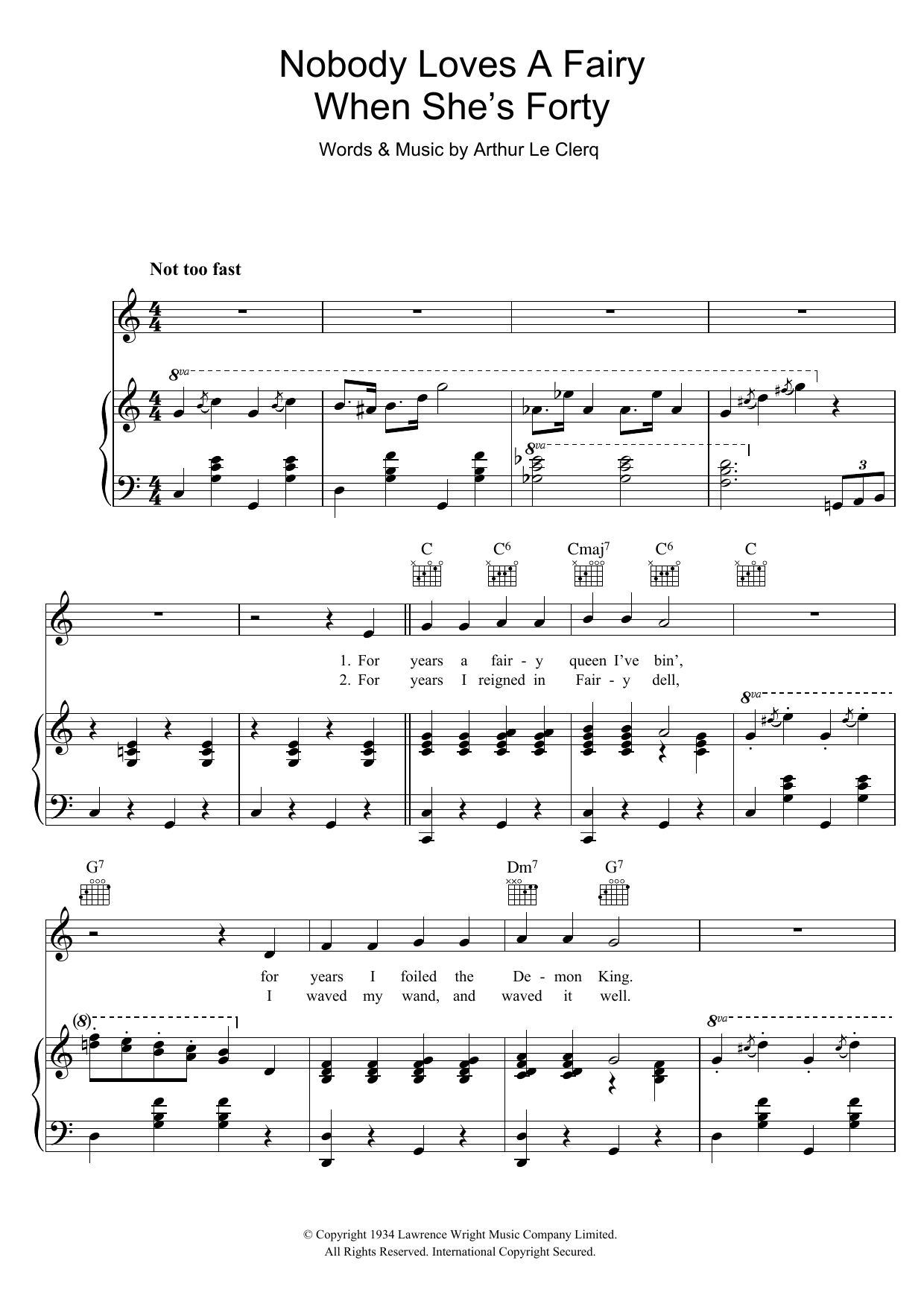 Download Billy Cotton Nobody Loves A Fairy When She's Forty Sheet Music and learn how to play Piano, Vocal & Guitar (Right-Hand Melody) PDF digital score in minutes