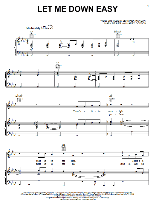 Download Billy Currington Let Me Down Easy Sheet Music and learn how to play Piano, Vocal & Guitar (Right-Hand Melody) PDF digital score in minutes