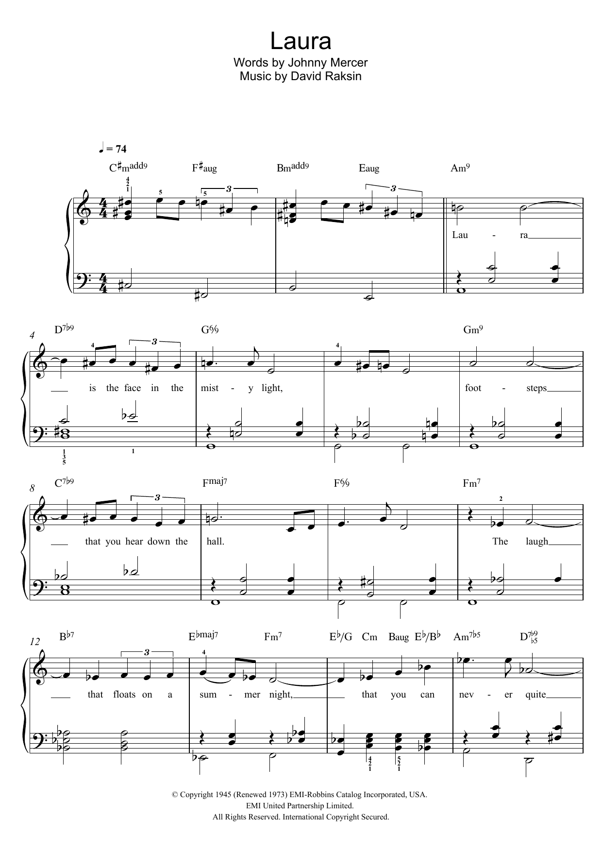 Download Billy Eckstine Laura Sheet Music and learn how to play Easy Piano PDF digital score in minutes