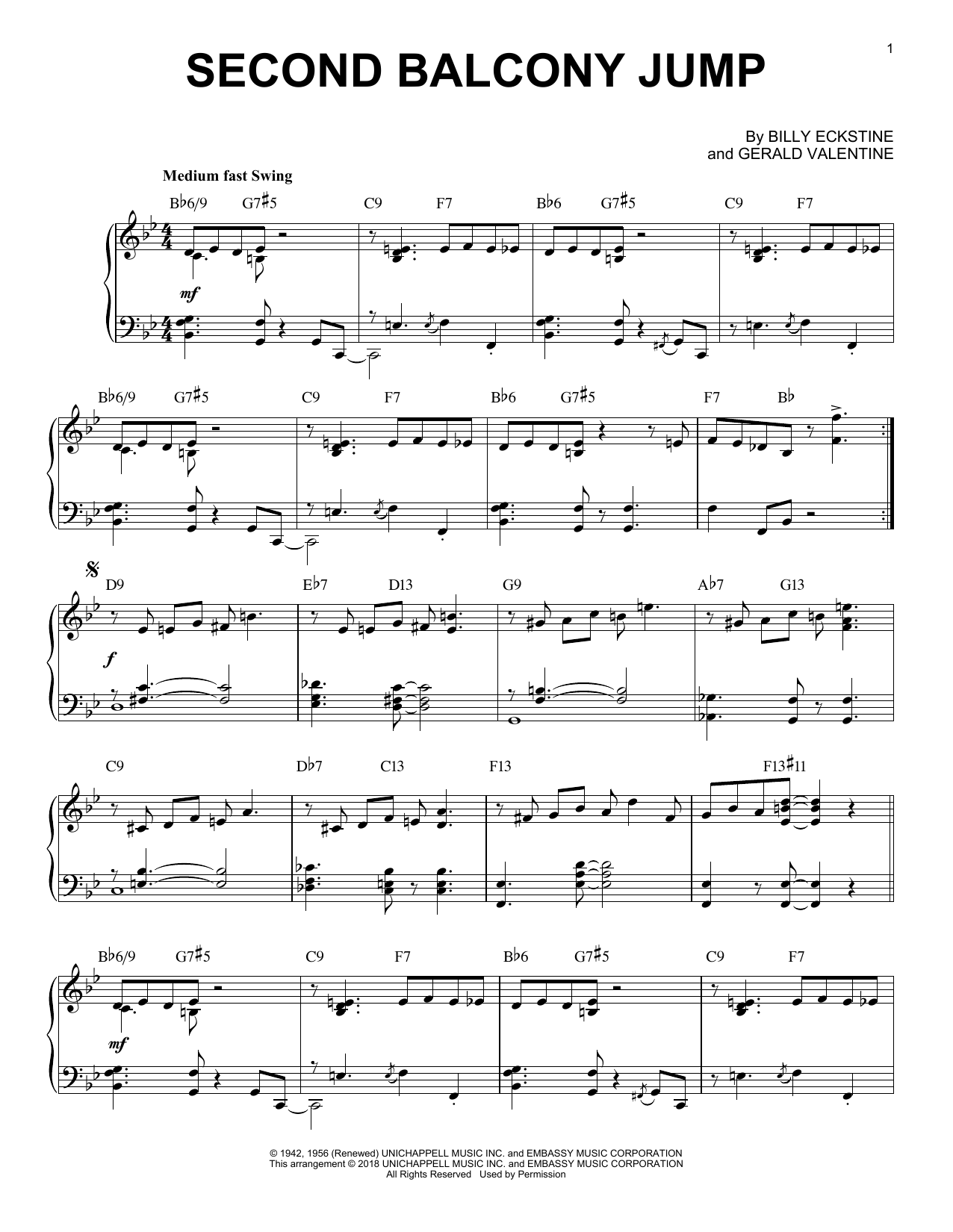 Download Billy Eckstine Second Balcony Jump Sheet Music and learn how to play Piano PDF digital score in minutes