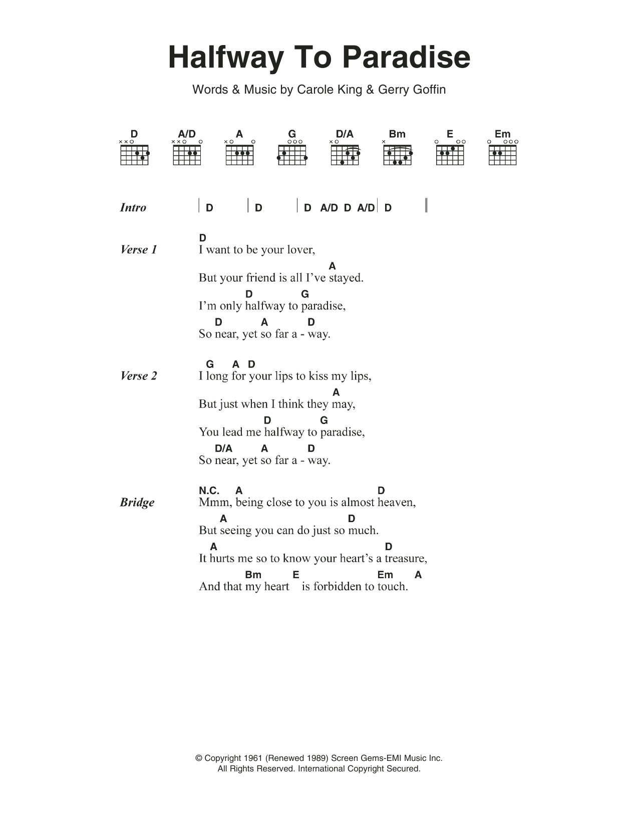 Download Billy Fury Halfway To Paradise Sheet Music and learn how to play Lyrics & Chords PDF digital score in minutes