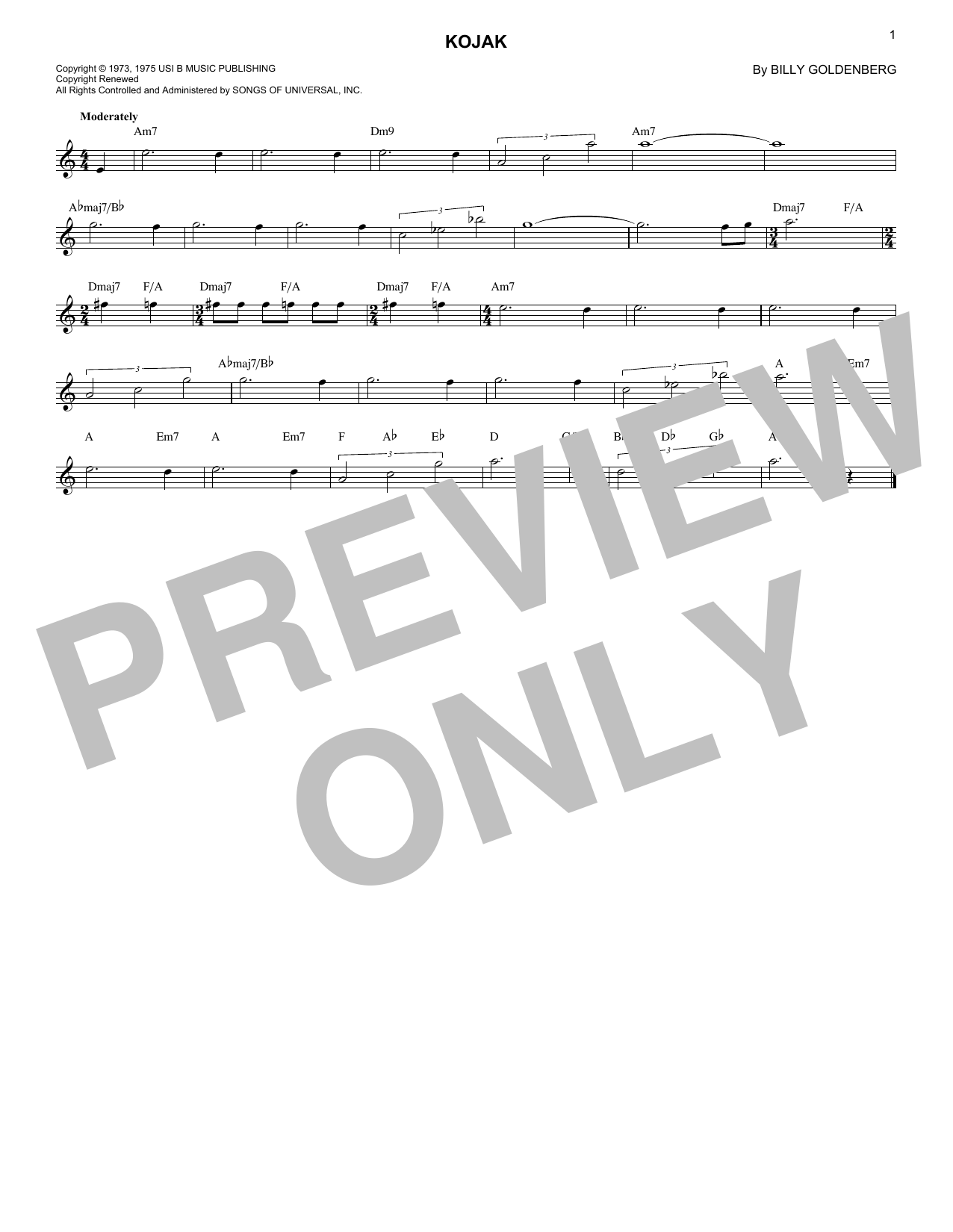 Download Billy Goldenberg Kojak Sheet Music and learn how to play Lead Sheet / Fake Book PDF digital score in minutes