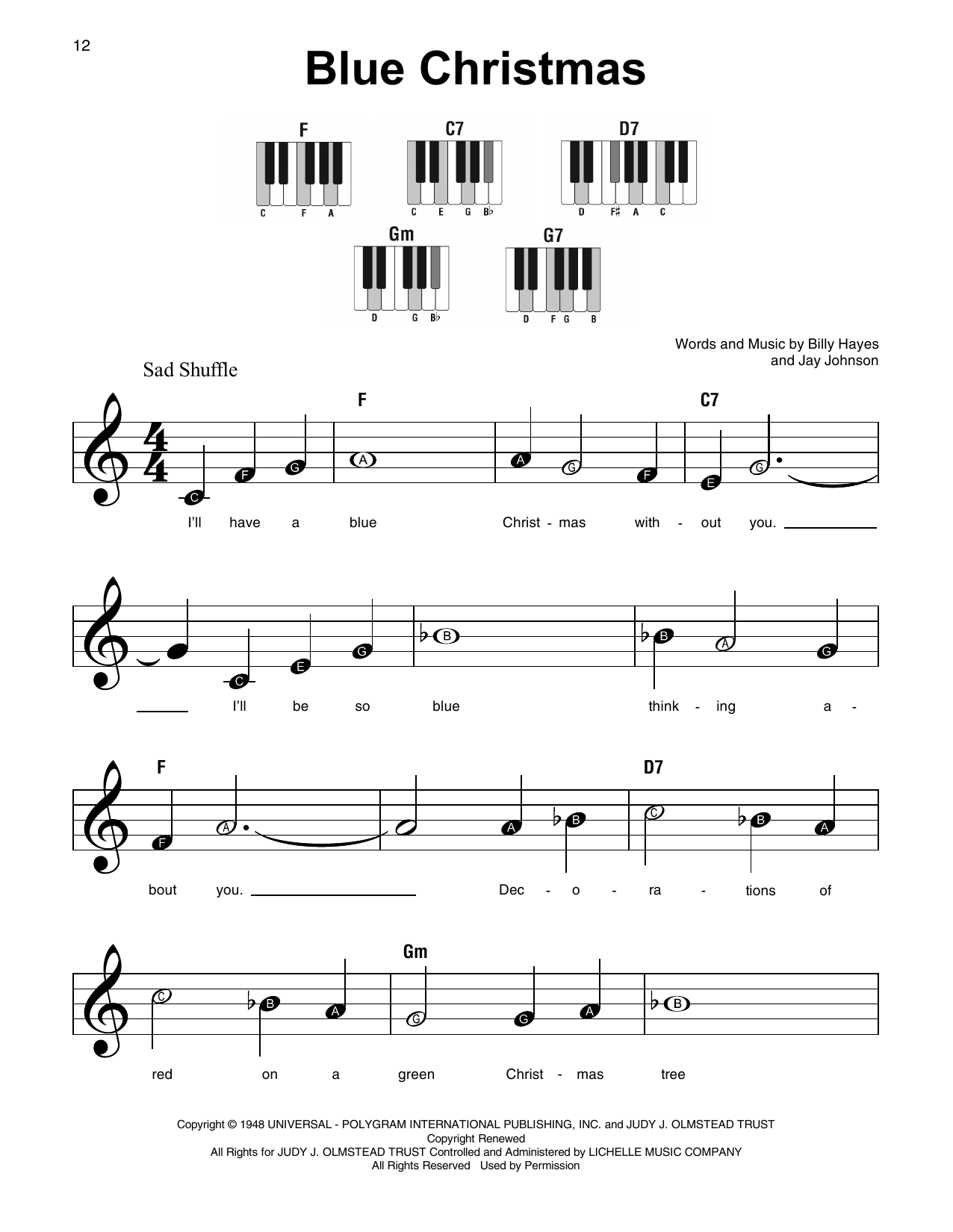 Download Billy Hayes Blue Christmas Sheet Music and learn how to play Super Easy Piano PDF digital score in minutes