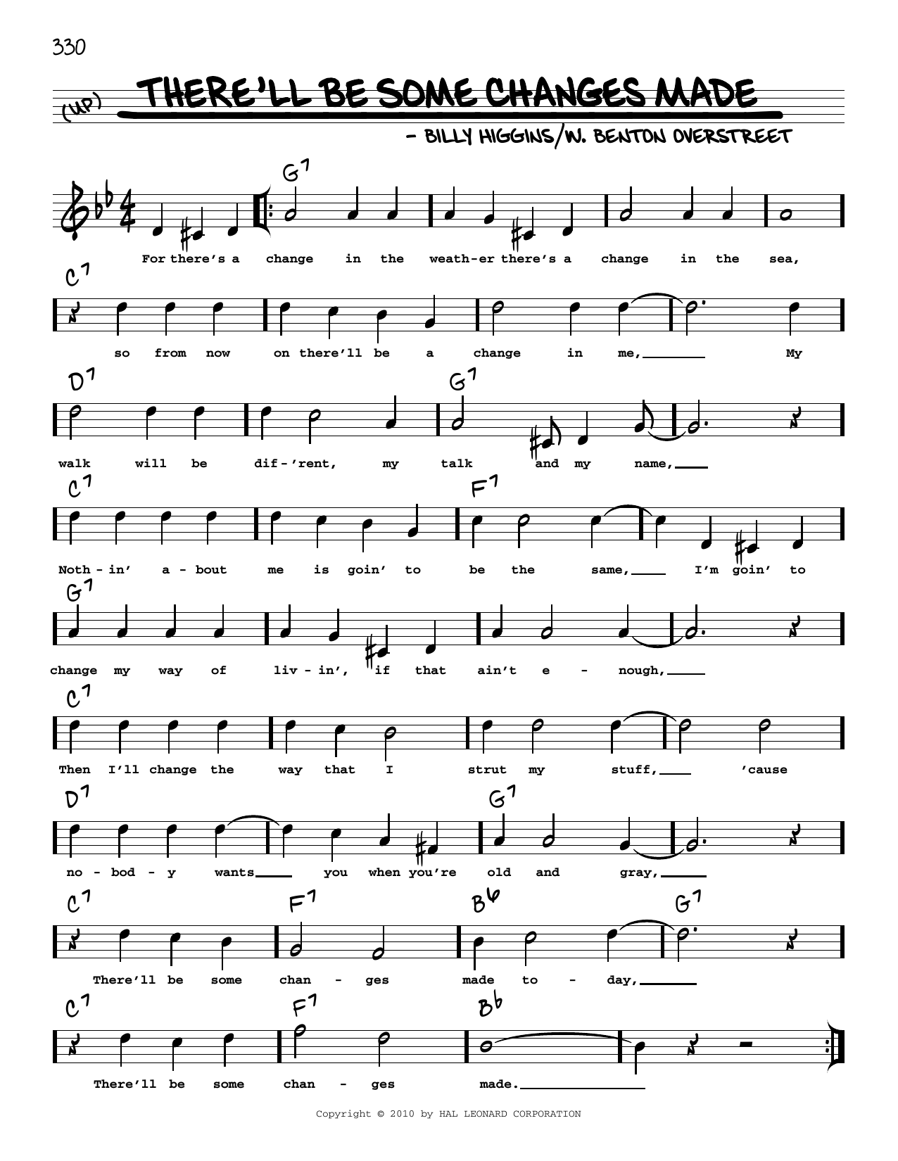 Download Billy Higgins There'll Be Some Changes Made (arr. Robert Rawlins) Sheet Music and learn how to play Real Book – Melody, Lyrics & Chords PDF digital score in minutes