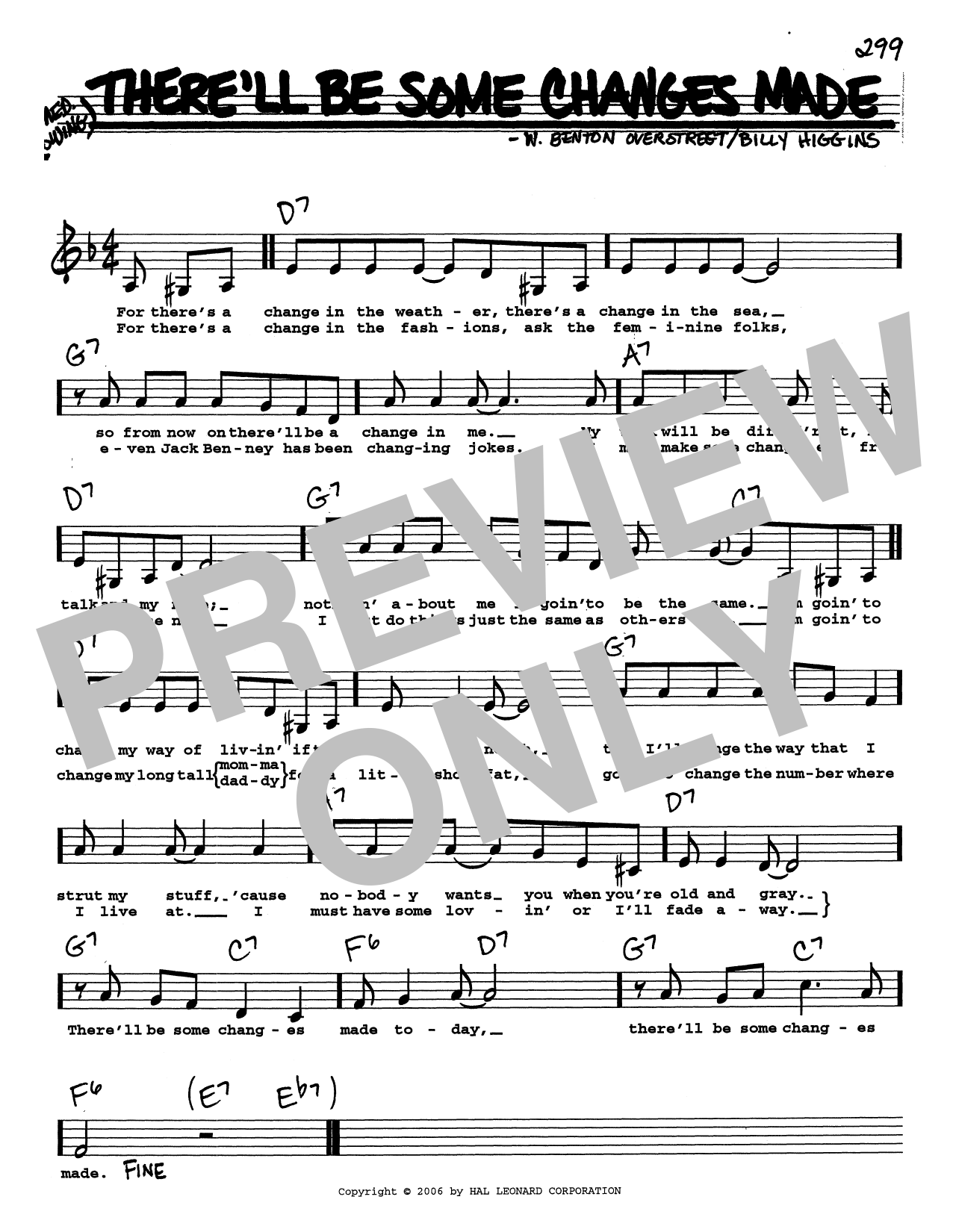 Download Billy Higgins There'll Be Some Changes Made (Low Voice) Sheet Music and learn how to play Real Book – Melody, Lyrics & Chords PDF digital score in minutes