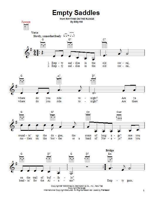 Download Billy Hill Empty Saddles Sheet Music and learn how to play Ukulele PDF digital score in minutes
