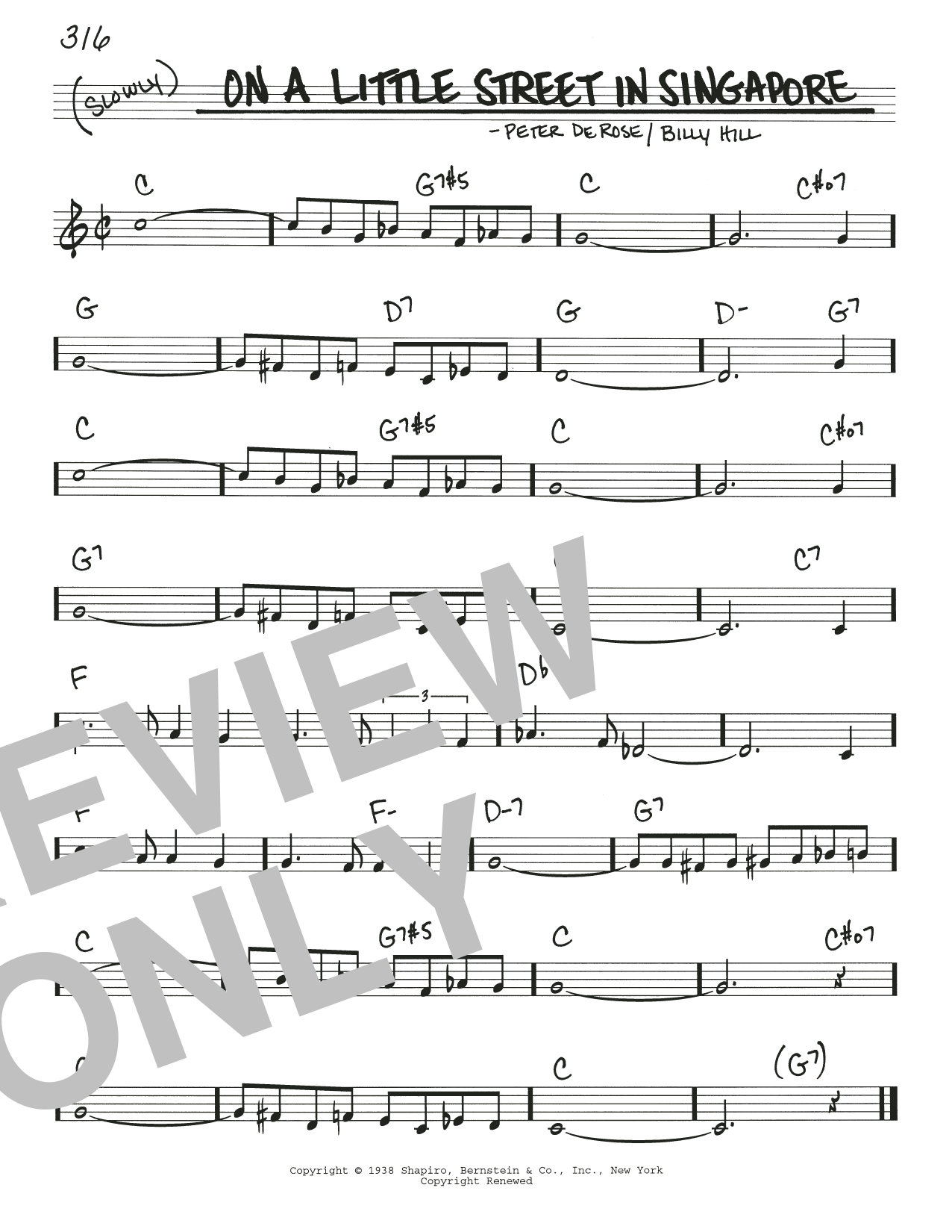 Download Billy Hill On A Little Street In Singapore Sheet Music and learn how to play Real Book – Melody & Chords PDF digital score in minutes