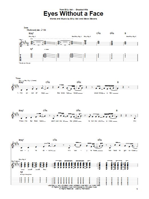 Download Billy Idol Eyes Without A Face Sheet Music and learn how to play Piano, Vocal & Guitar (Right-Hand Melody) PDF digital score in minutes