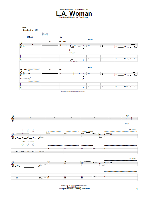 Download Billy Idol L.A. Woman Sheet Music and learn how to play Guitar Tab PDF digital score in minutes