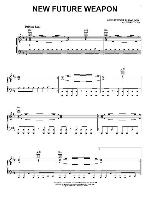 Download Billy Idol New Future Weapon Sheet Music and learn how to play Piano, Vocal & Guitar (Right-Hand Melody) PDF digital score in minutes