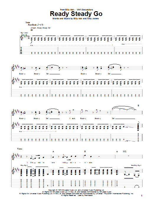 Download Billy Idol Ready Steady Go Sheet Music and learn how to play Guitar Tab PDF digital score in minutes