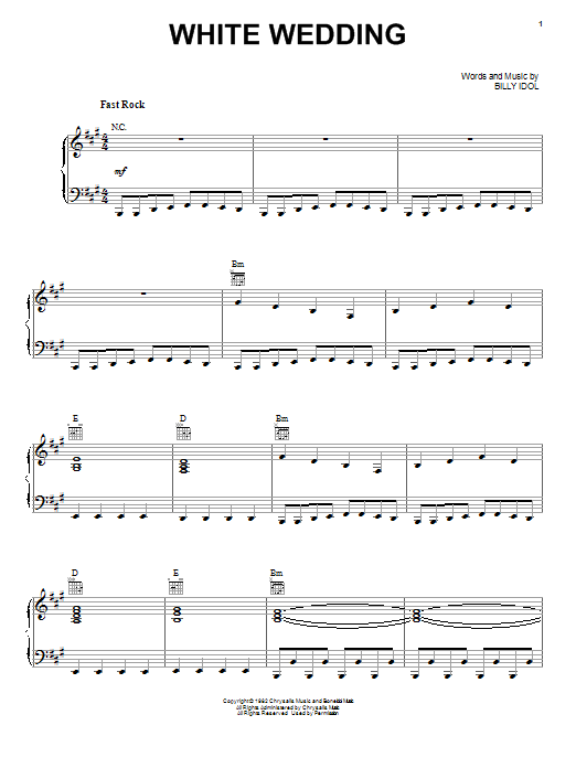 Download Billy Idol White Wedding Sheet Music and learn how to play Melody Line, Lyrics & Chords PDF digital score in minutes