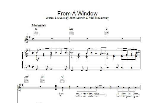 Download The Beatles From A Window Sheet Music and learn how to play Piano, Vocal & Guitar (Right-Hand Melody) PDF digital score in minutes