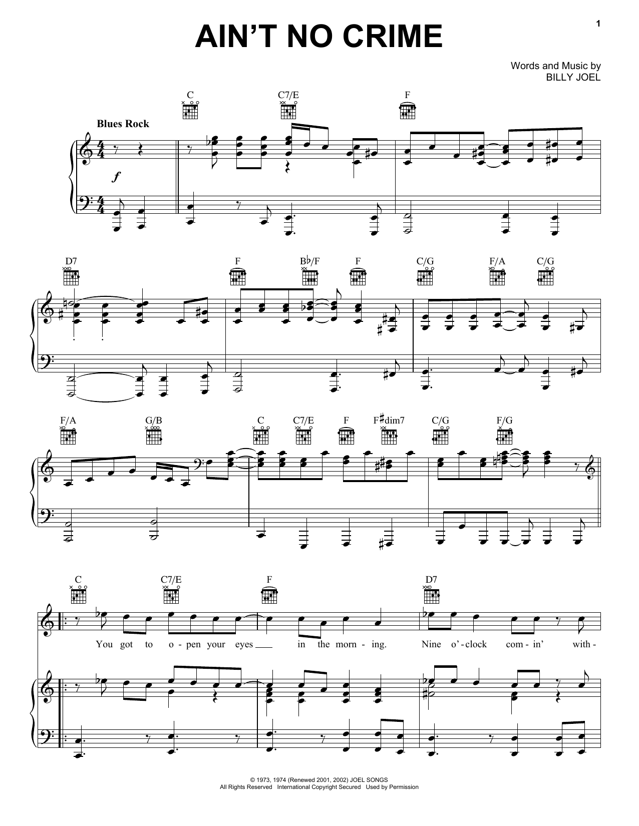 Download Billy Joel Ain't No Crime Sheet Music and learn how to play Piano, Vocal & Guitar (Right-Hand Melody) PDF digital score in minutes