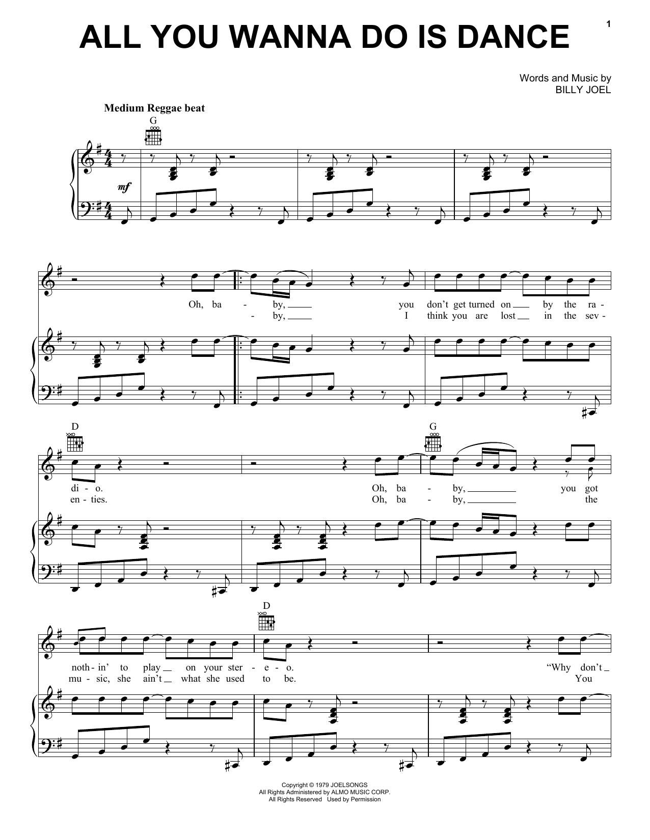 Download Billy Joel All You Wanna Do Is Dance Sheet Music and learn how to play Piano, Vocal & Guitar (Right-Hand Melody) PDF digital score in minutes