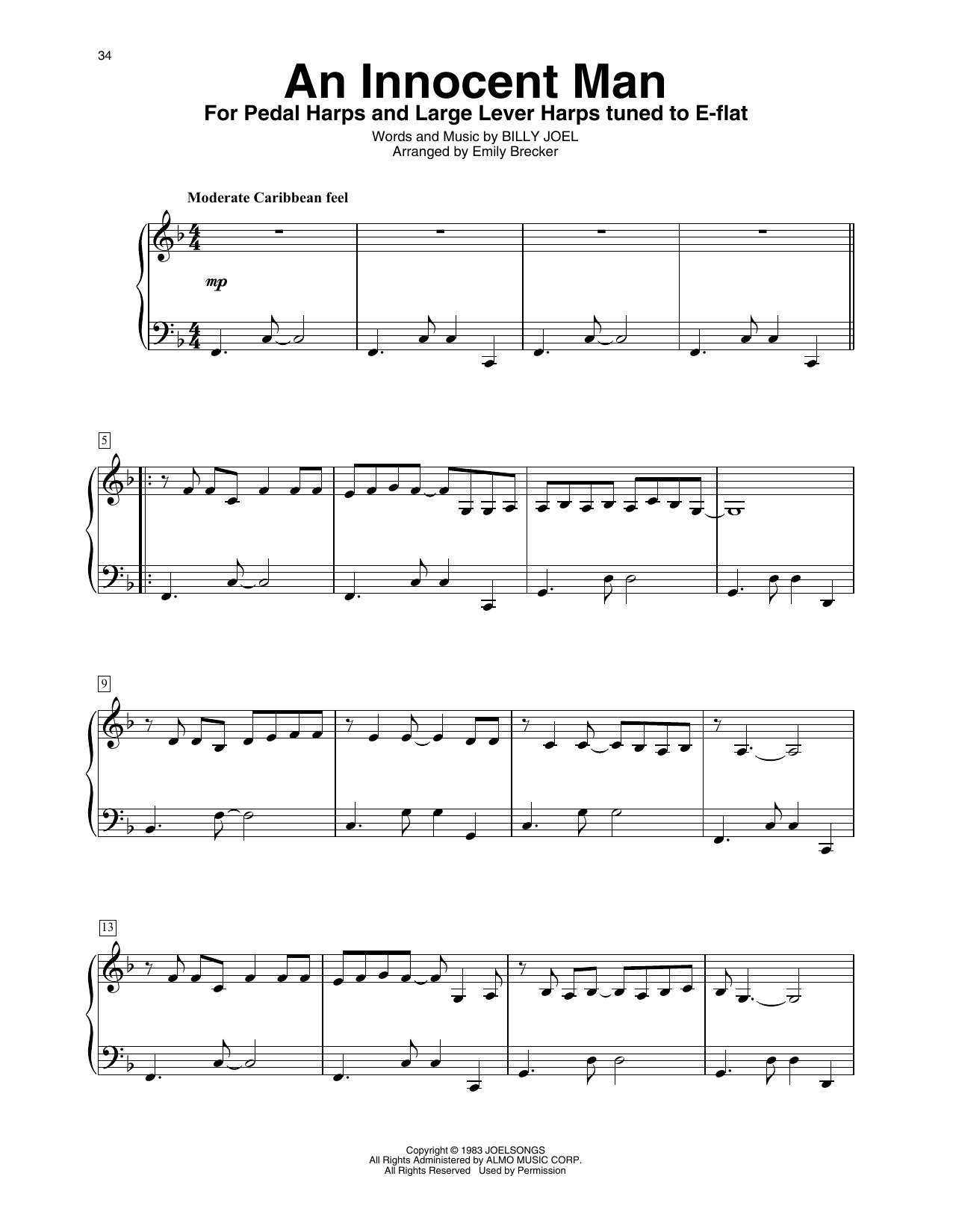 Download Billy Joel An Innocent Man (arr. Emily Brecker) Sheet Music and learn how to play Harp PDF digital score in minutes