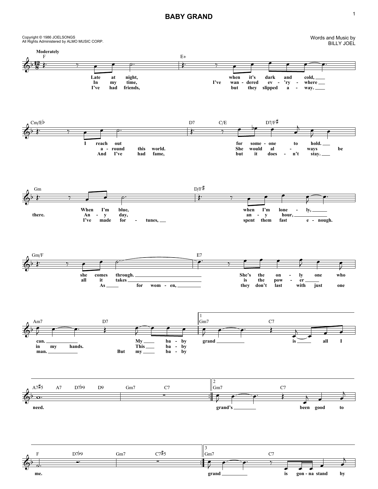 Download Billy Joel and Ray Charles Baby Grand Sheet Music and learn how to play Lead Sheet / Fake Book PDF digital score in minutes