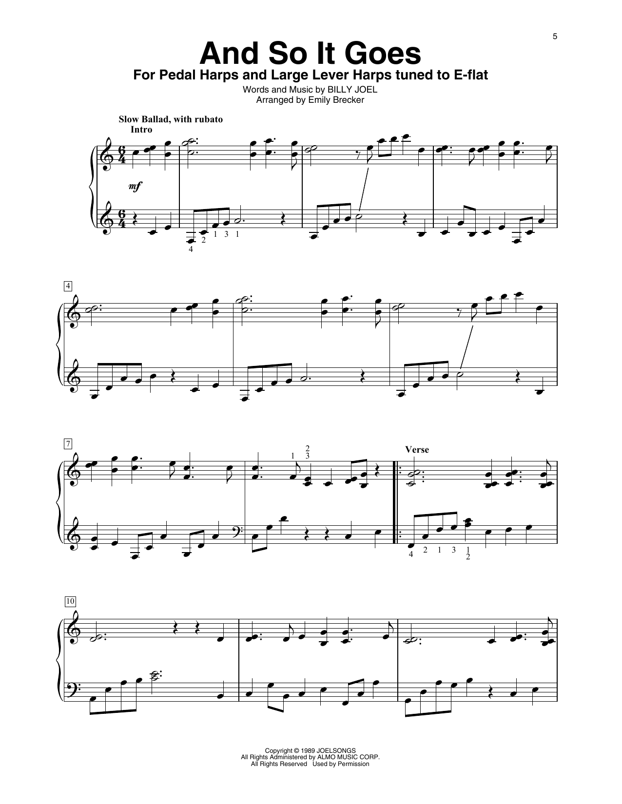 Download Billy Joel And So It Goes (arr. Emily Brecker) Sheet Music and learn how to play Harp PDF digital score in minutes