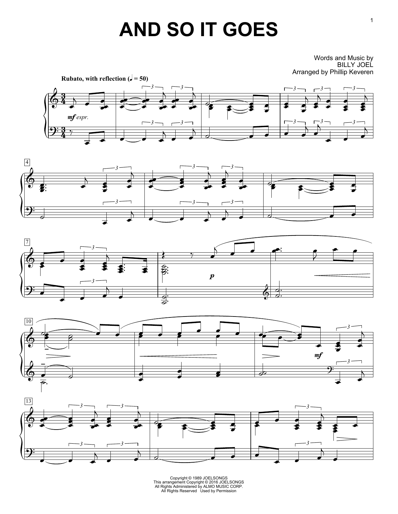 Download Billy Joel And So It Goes Sheet Music and learn how to play Piano PDF digital score in minutes