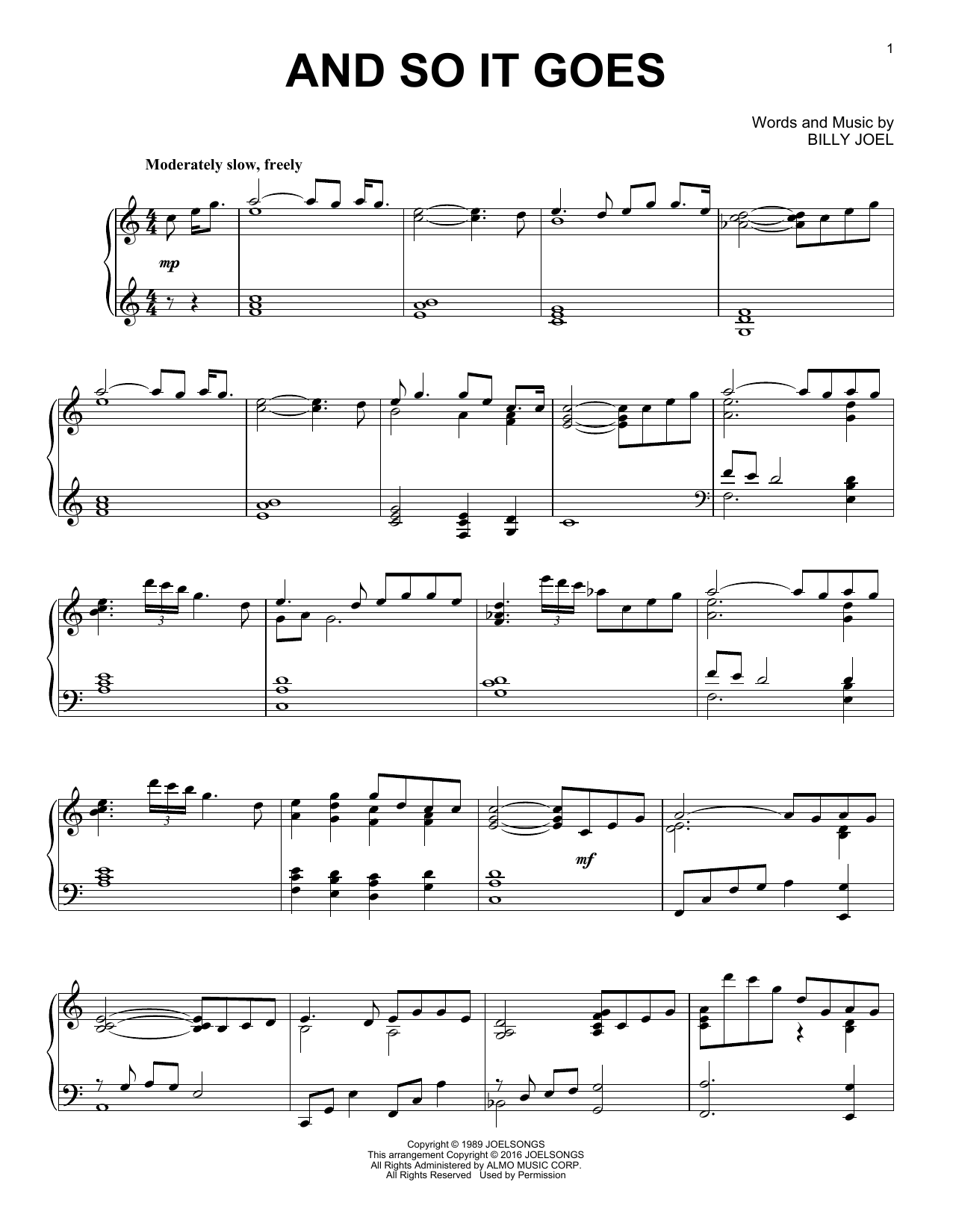 Download Billy Joel And So It Goes Sheet Music and learn how to play Piano PDF digital score in minutes