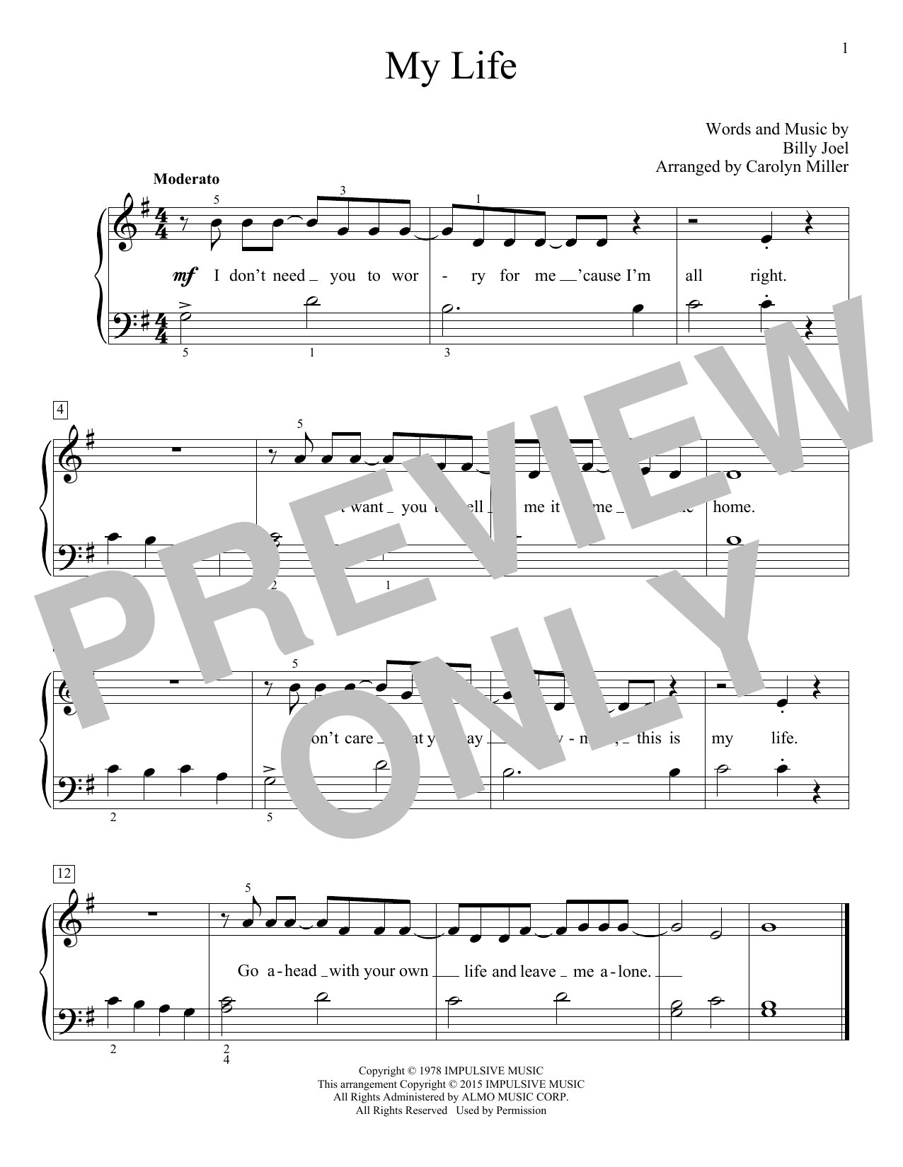 Download Billy Joel My Life Sheet Music and learn how to play Easy Piano PDF digital score in minutes